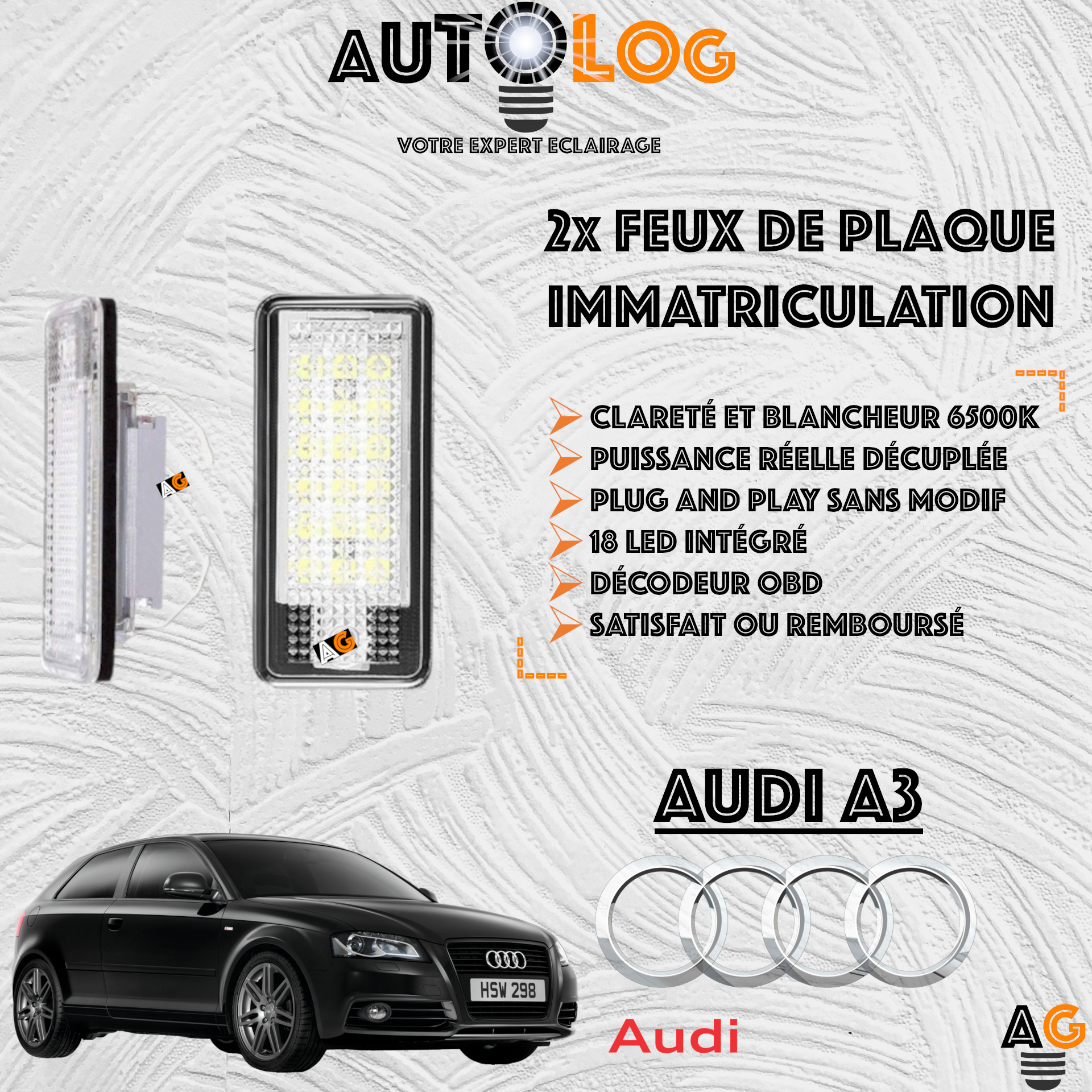 2x Feux de plaque d'immatriculation LED Audi A3