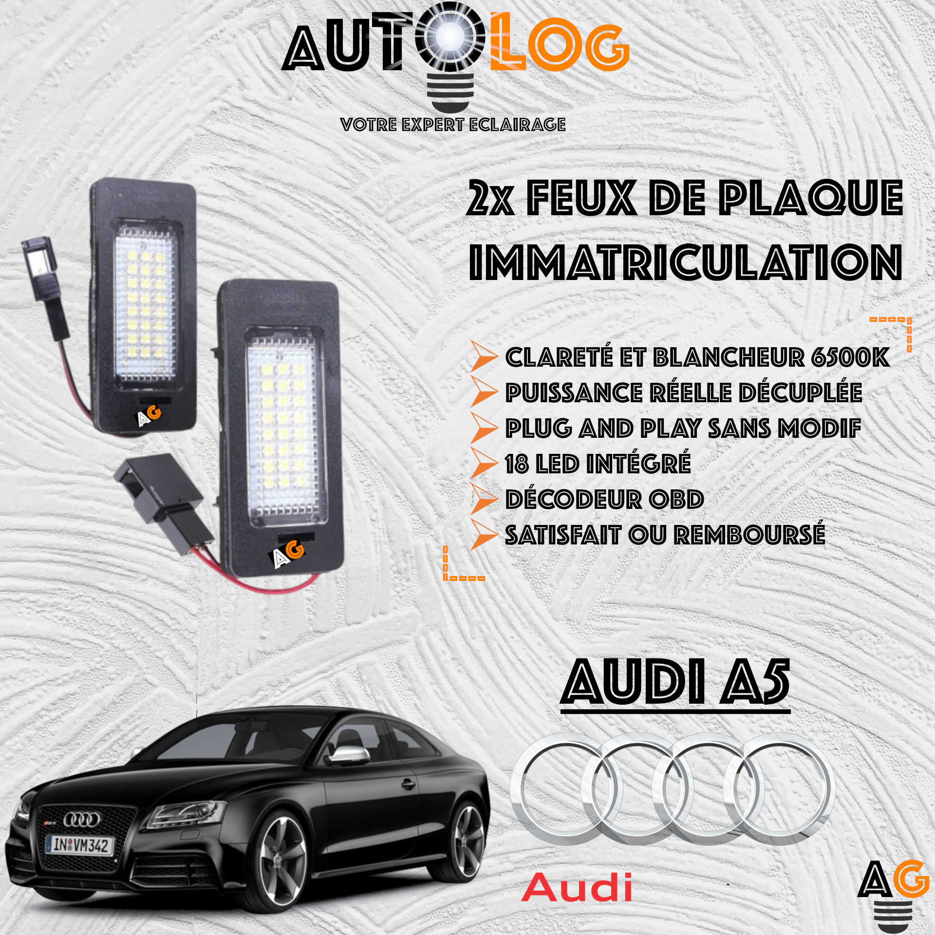 2x Feux de plaque d'immatriculation LED Audi A5