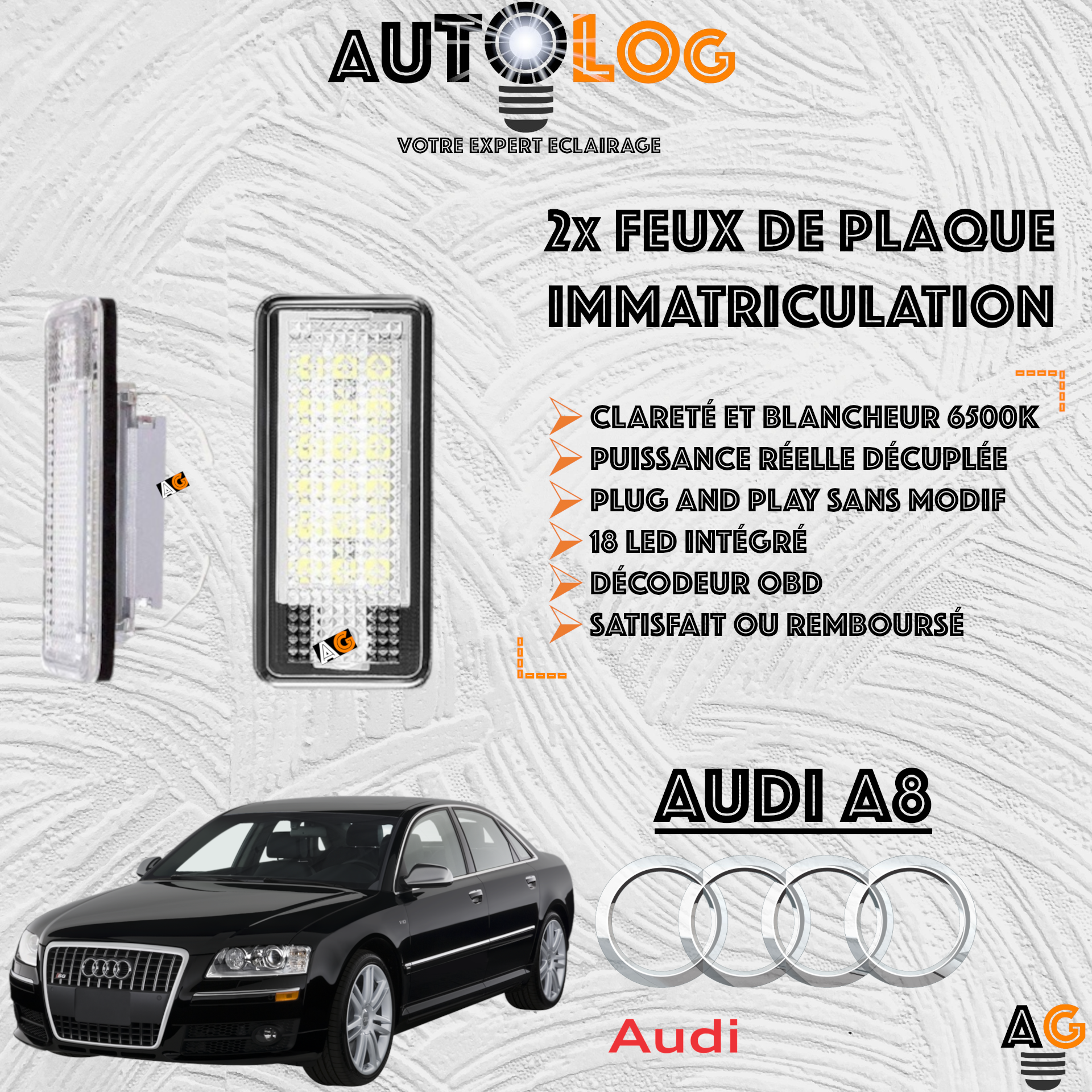 2x Feux de plaque d'immatriculation LED Audi A8