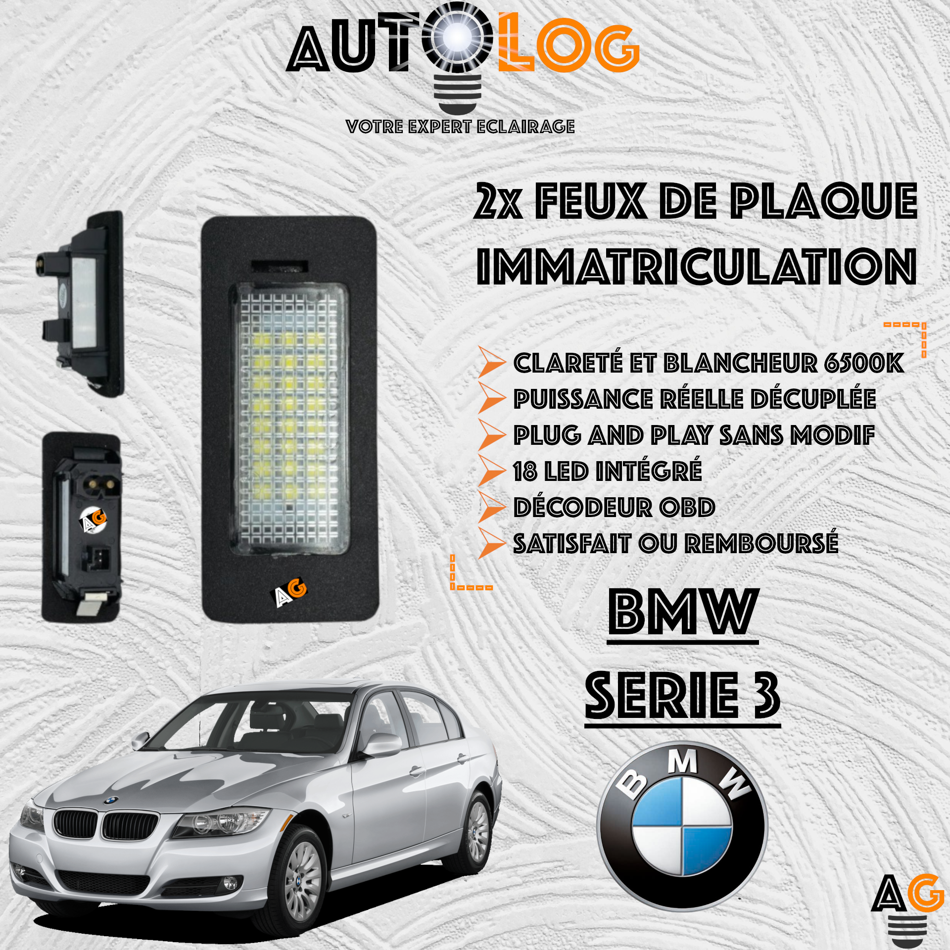 2x Feux de plaque d'immatriculation LED BMW Serie 3 E90