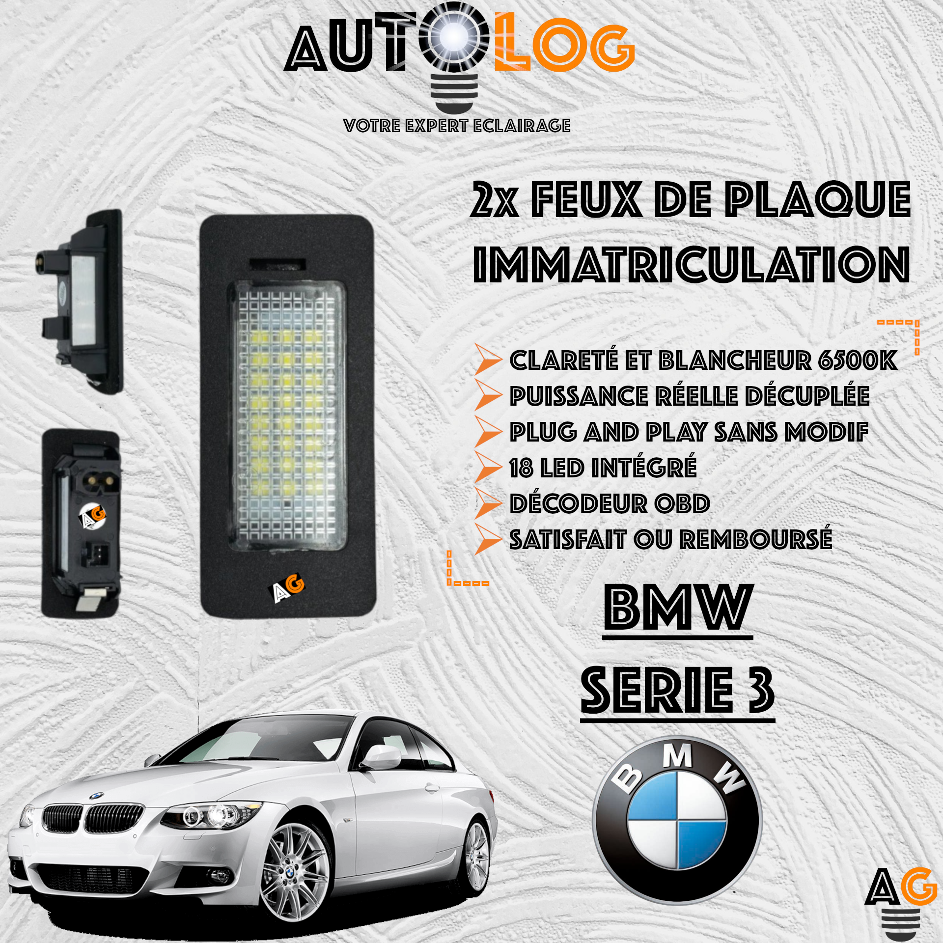 2x Feux de plaque d'immatriculation LED BMW Serie 3 E92