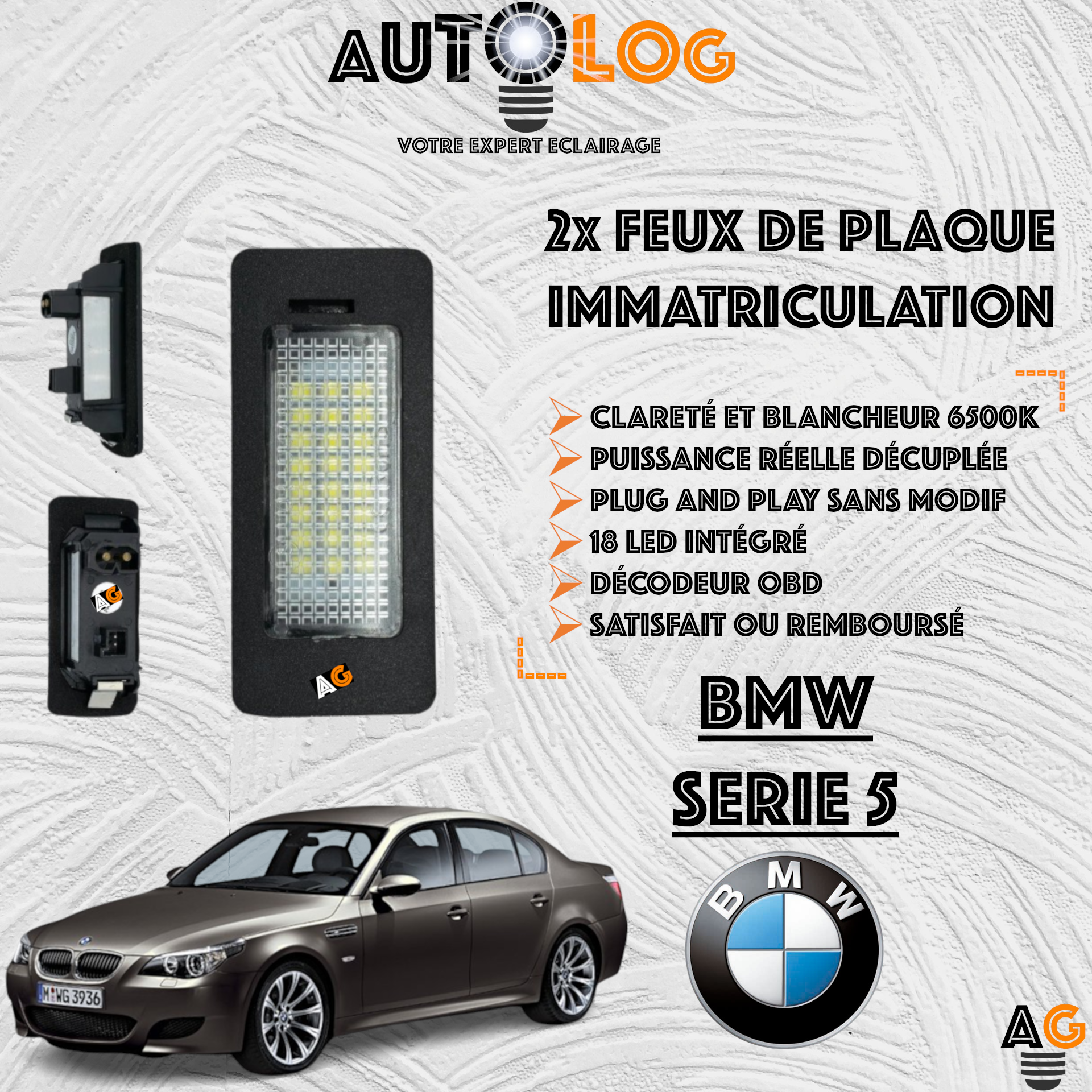 2x Feux de plaque d'immatriculation LED BMW Serie 5 E60