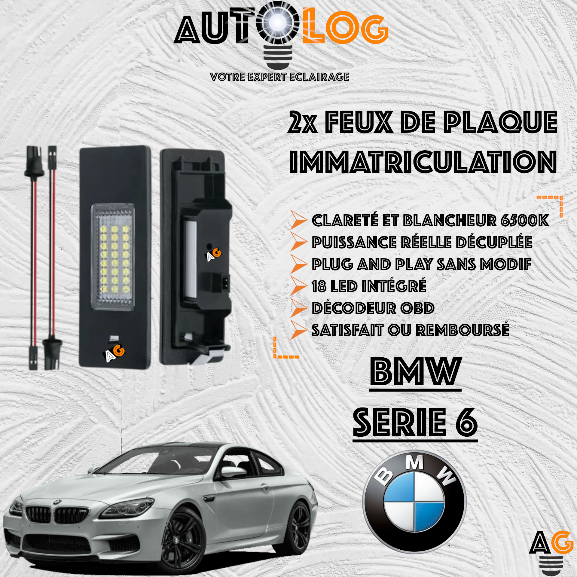 2x Feux de plaque d'immatriculation LED BMW Série 6 F06