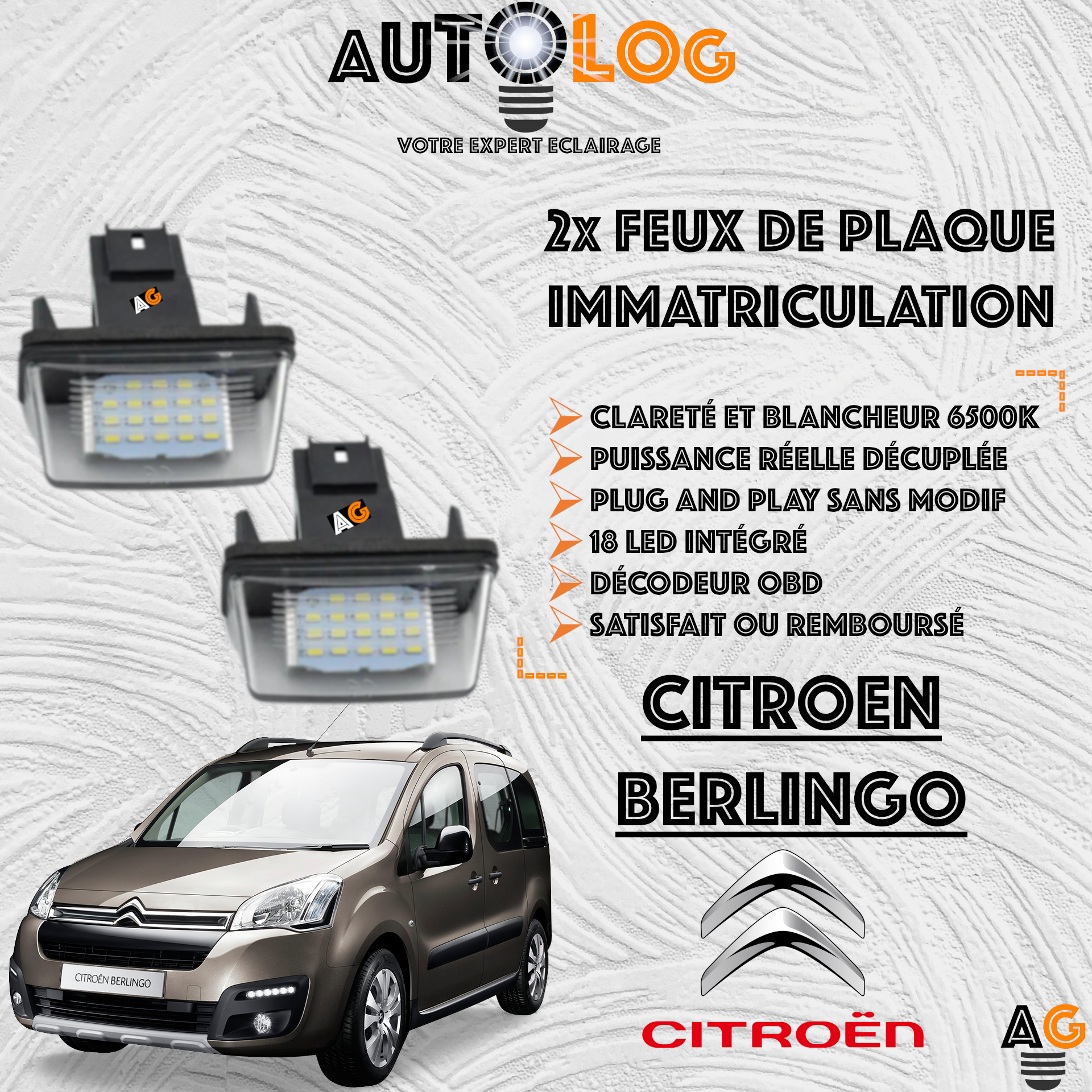 Feux Plaque d'immatriculation LED CITROËN BERLINGO III
