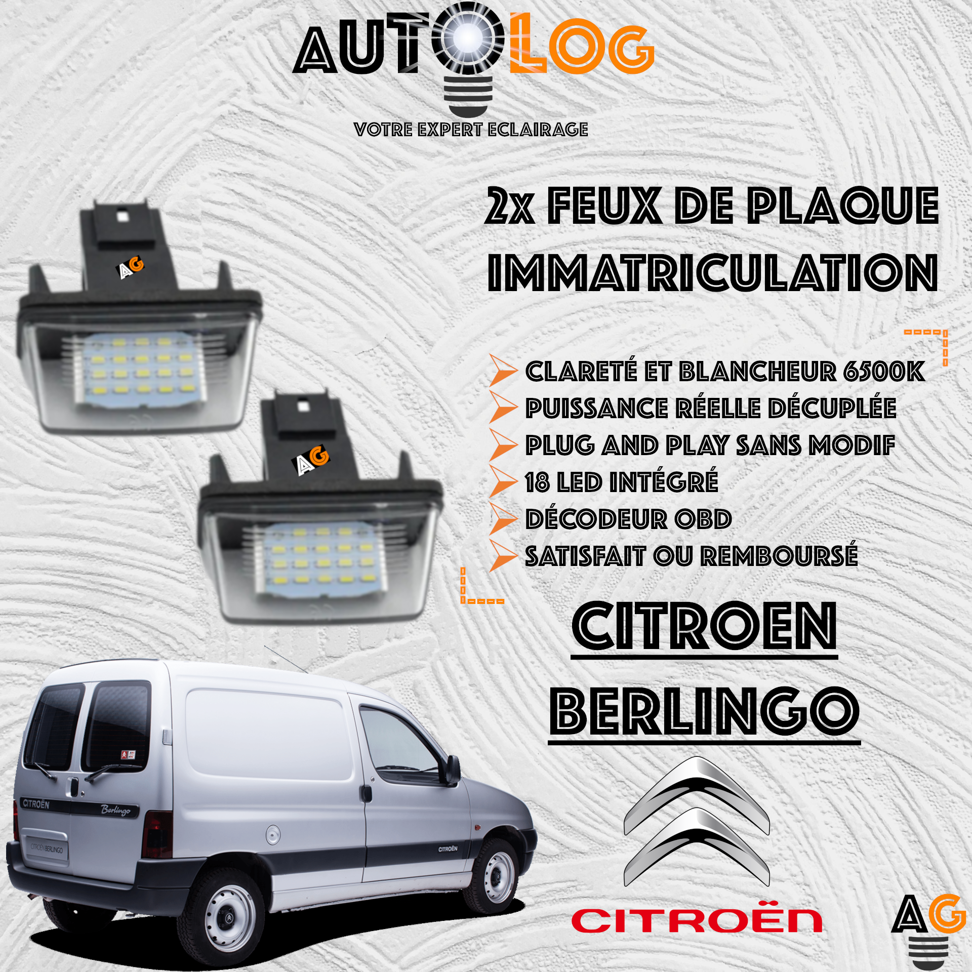 Feux Plaque d'immatriculation LED CITROËN BERLINGO I