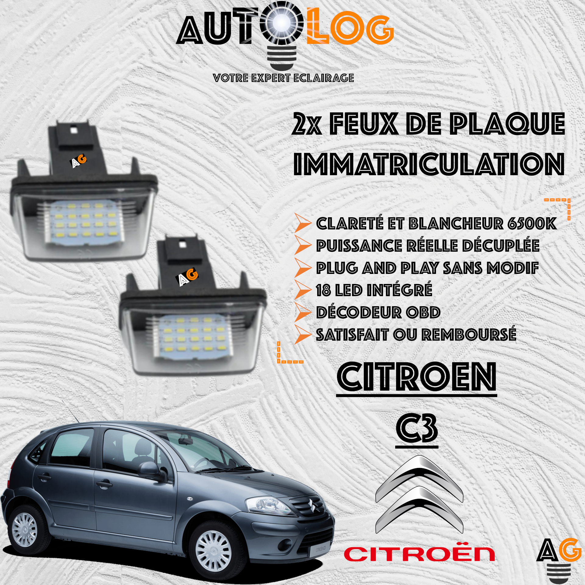 Feux Plaque d'immatriculation LED CITROËN C3 I
