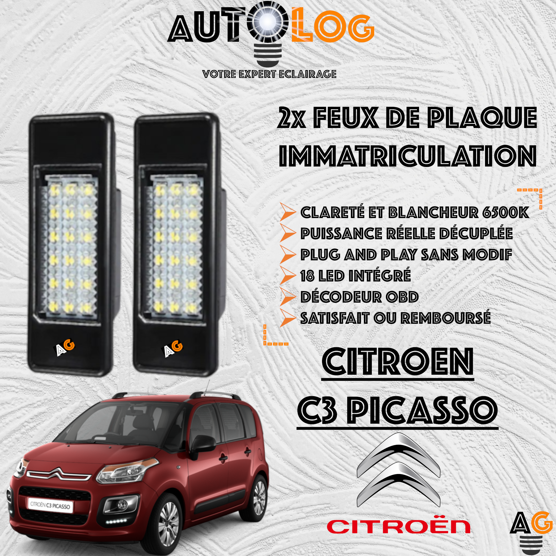 Feux Plaque d'immatriculation LED CITROËN C3 PICASSO