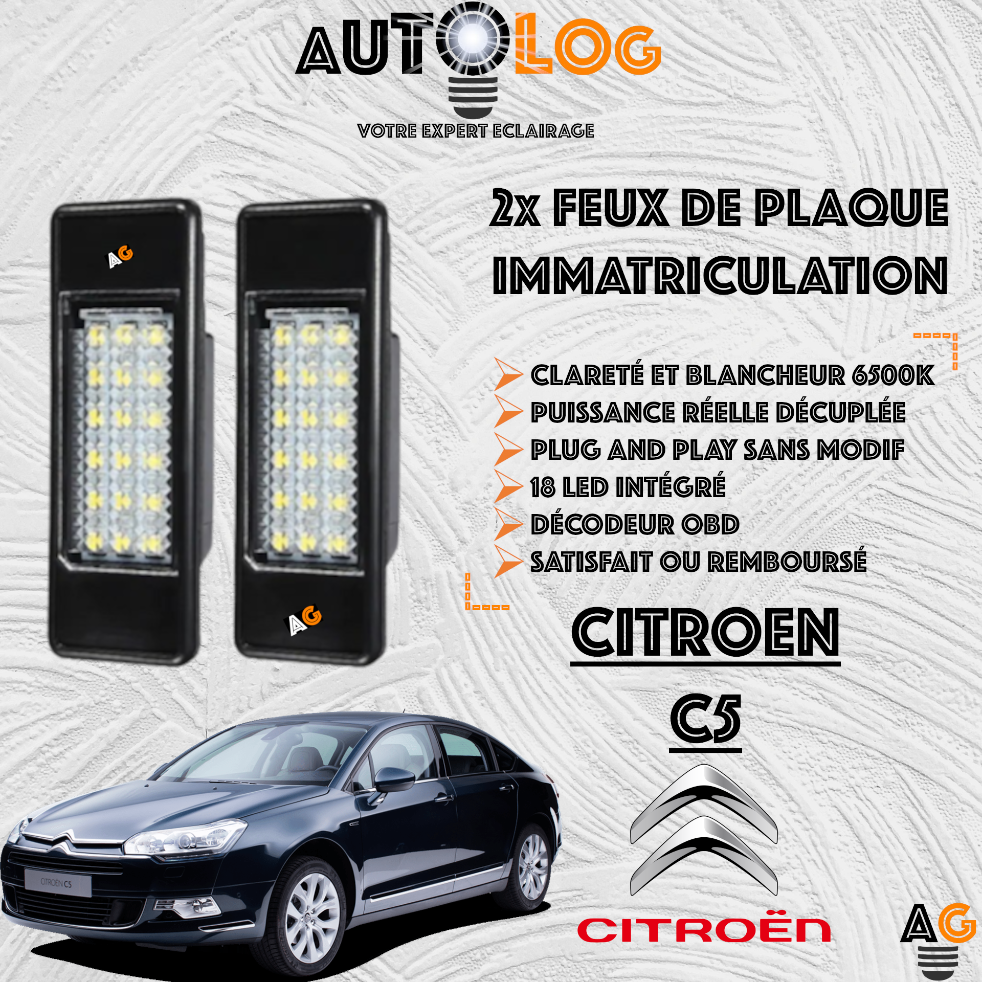 Feux Plaque d'immatriculation LED CITROËN C5 II