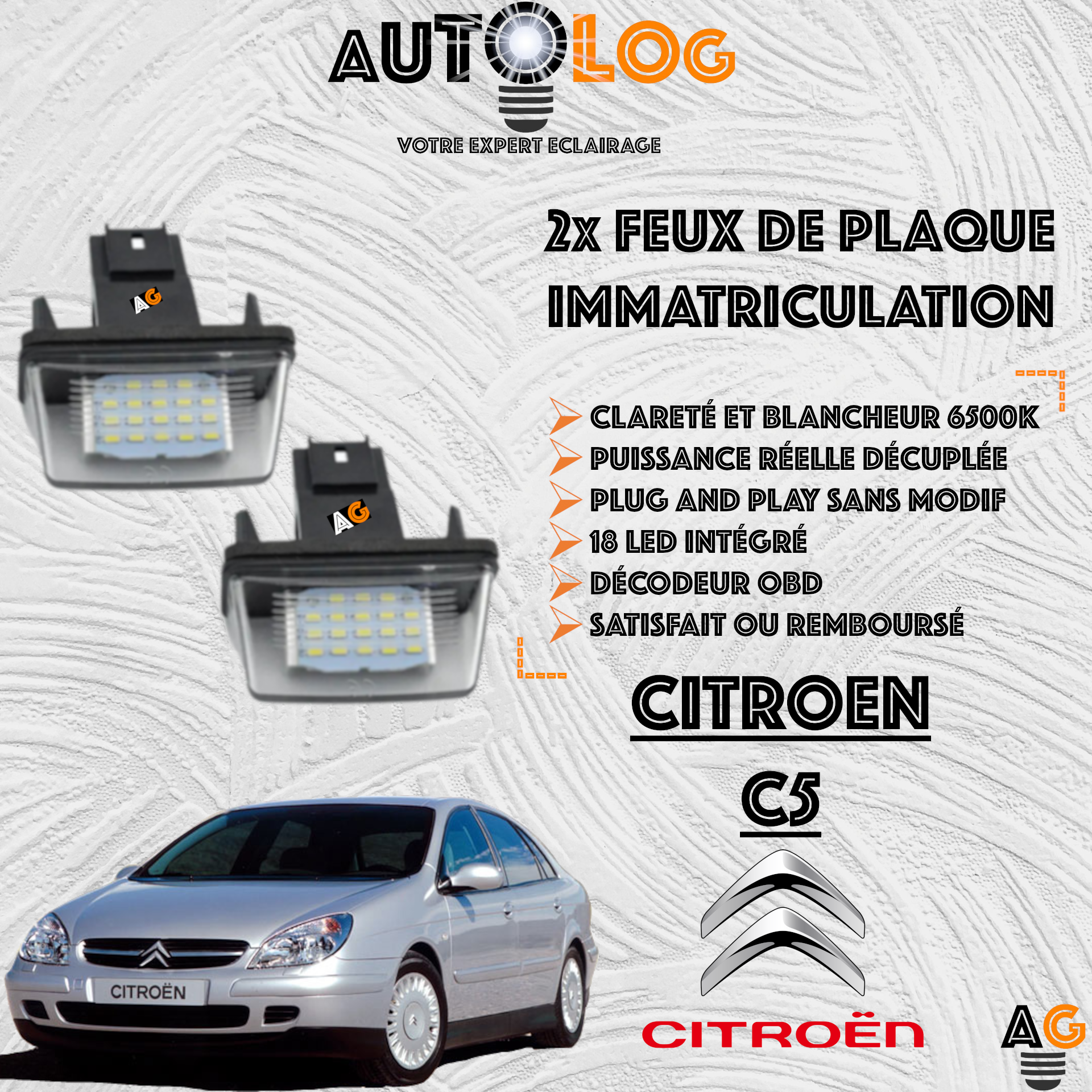 Feux Plaque d'immatriculation LED CITROËN C5 I