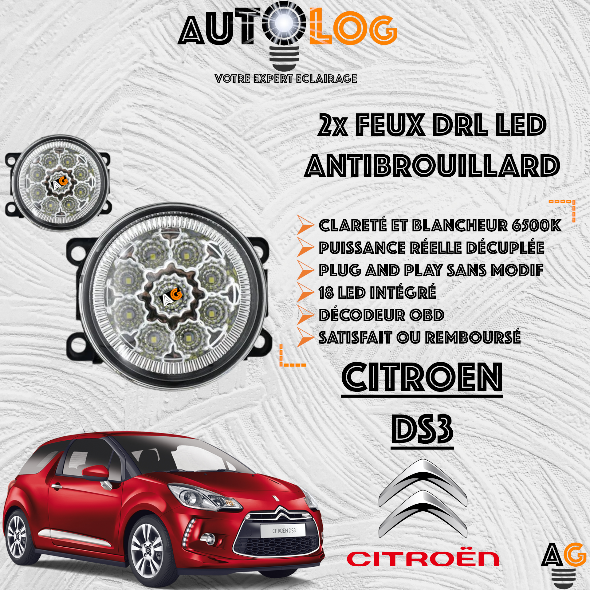 2x MODULES ANTIBROUILLARD LED CITROEN DS3