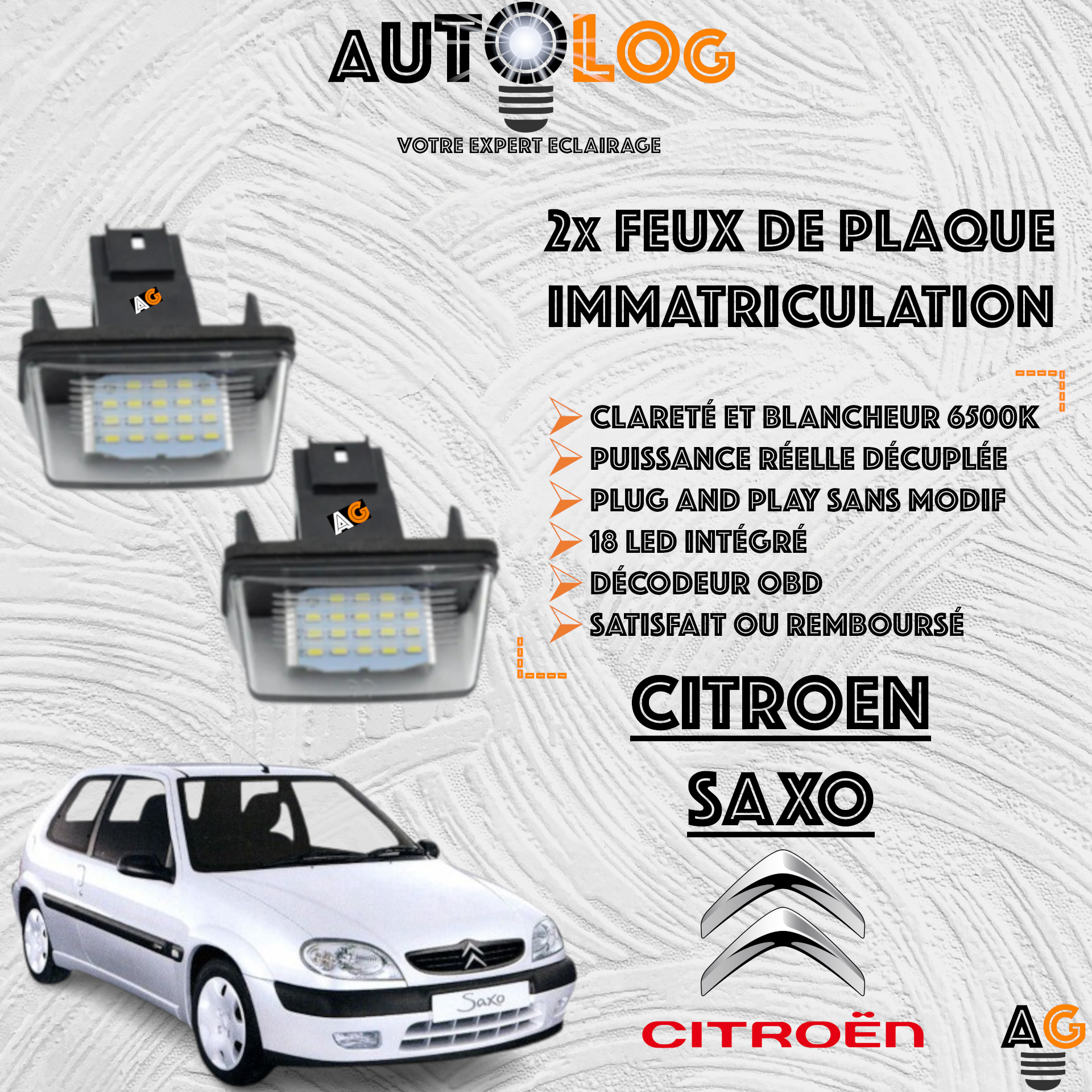 Feux Plaque d'immatriculation LED CITROËN SAXO II