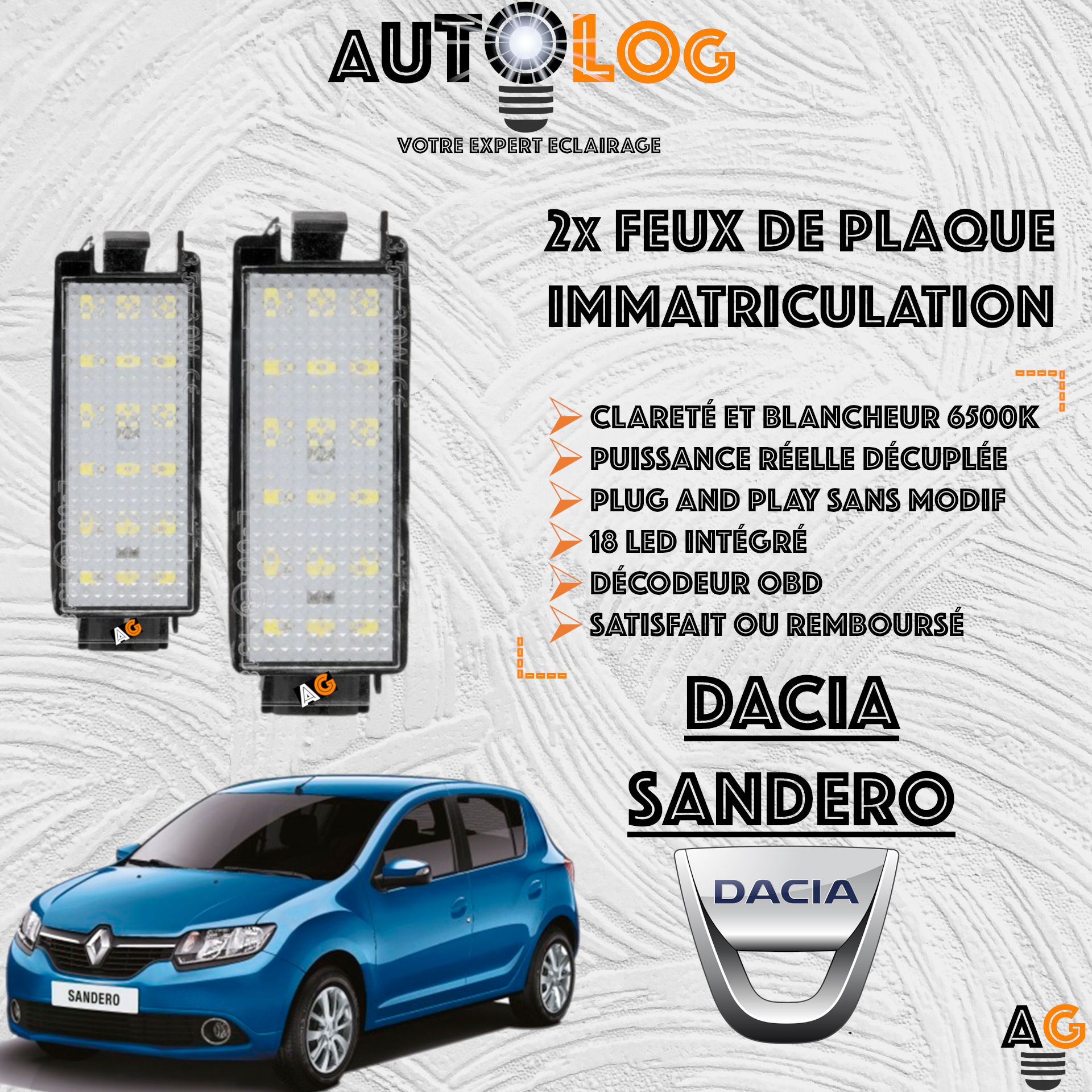 2x Feux de plaque d'immatriculation LED DACIA SANDERO II
