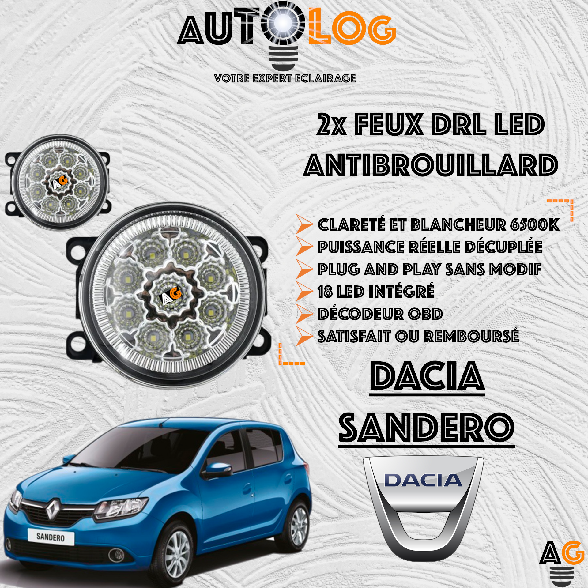 2x MODULES ANTIBROUILLARD LED DACIA SANDERO