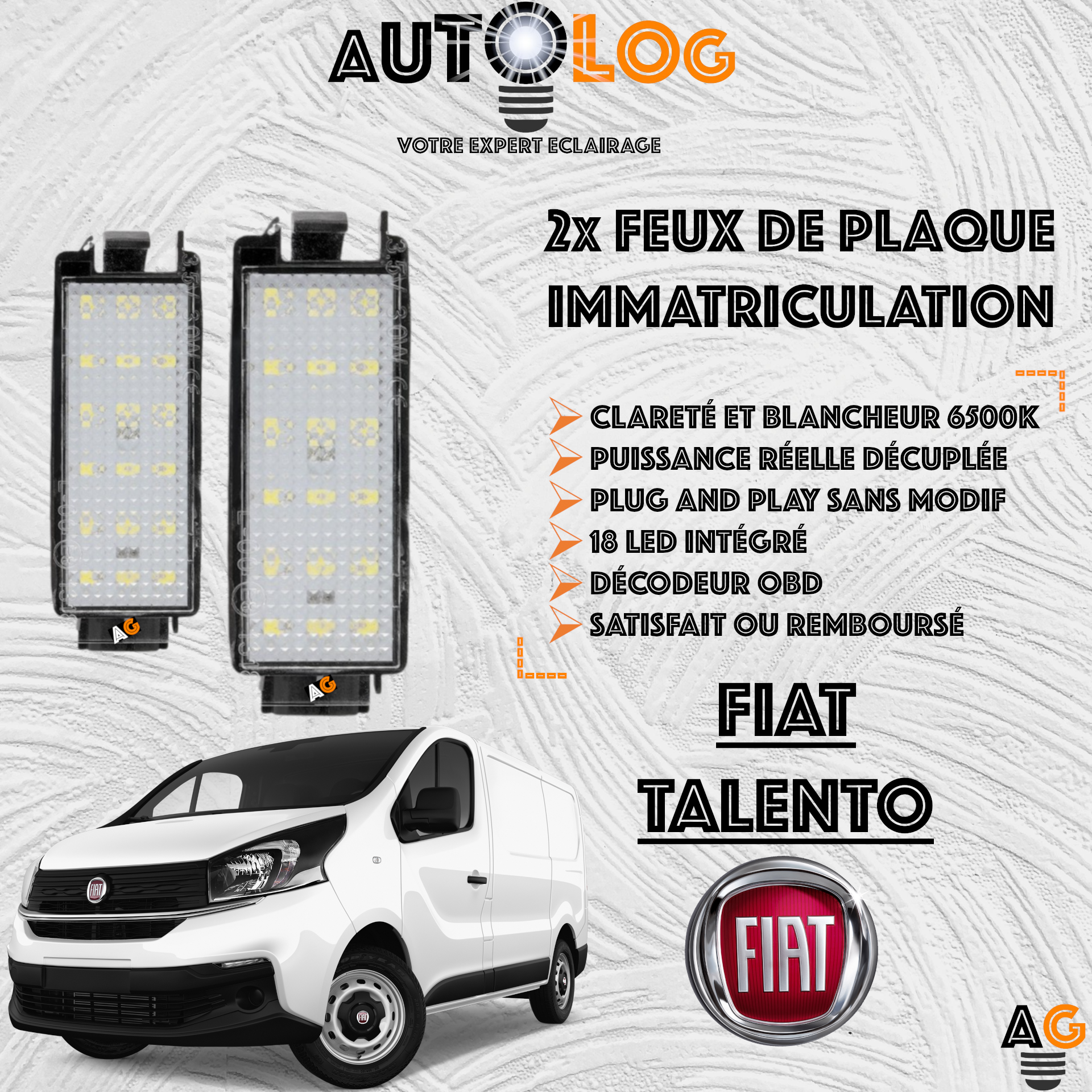2x Feux de plaque d'immatriculation LED Fiat Talento