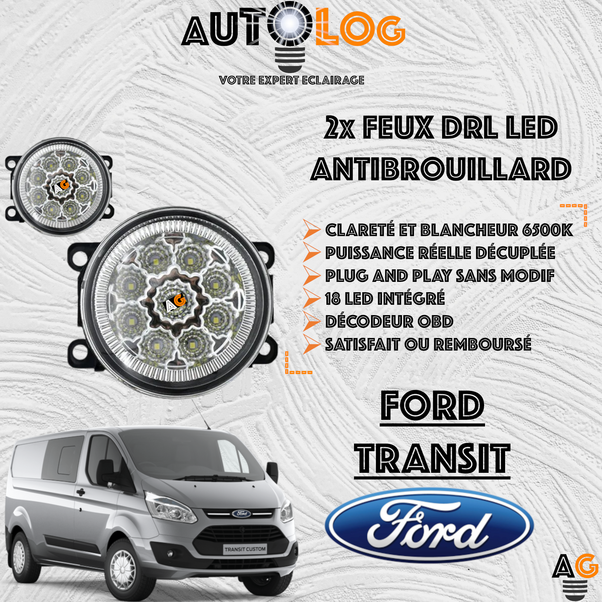 2x MODULES ANTIBROUILLARD LED FORD TRANSIT