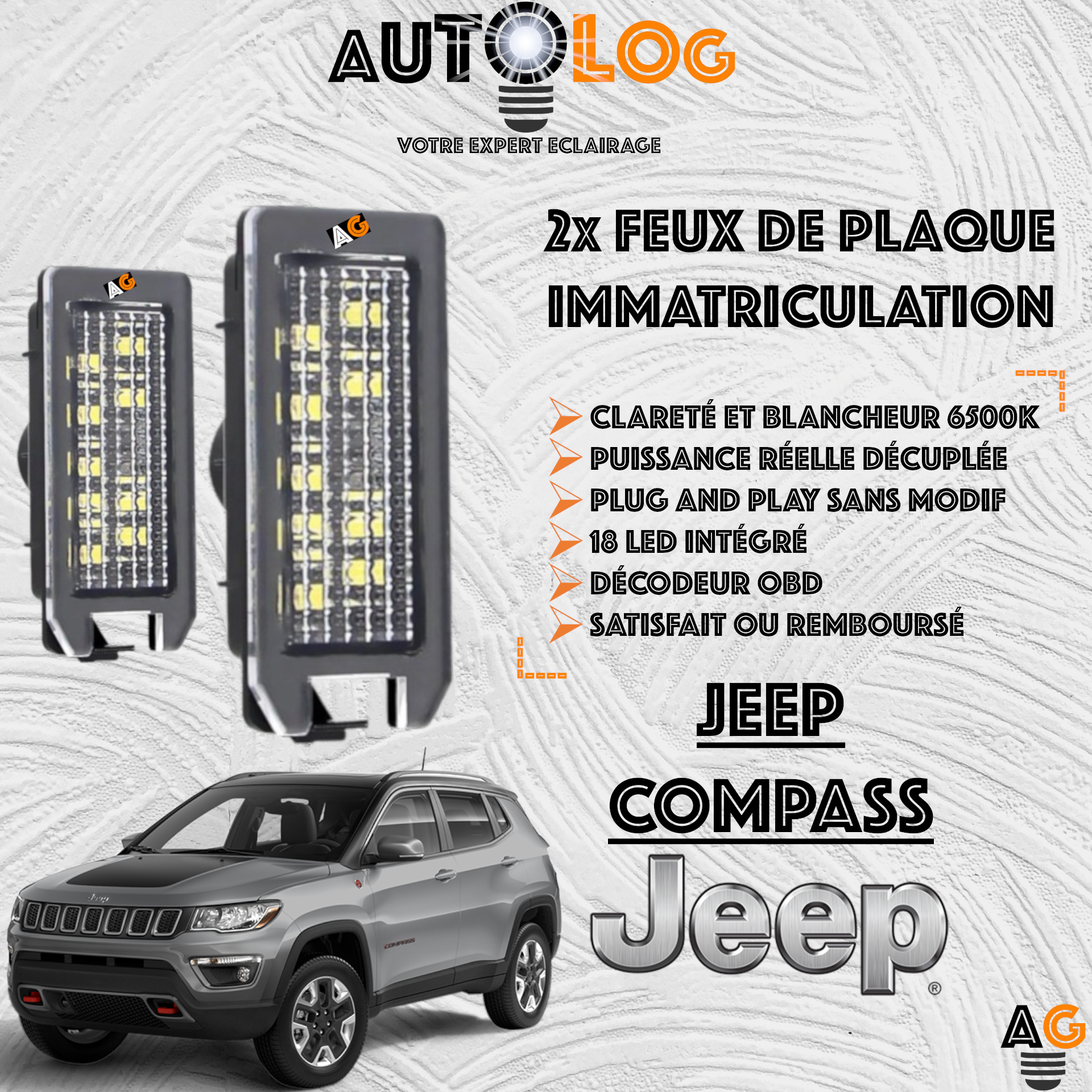 2x Feux de plaque d'immatriculation LED Jeep Compass