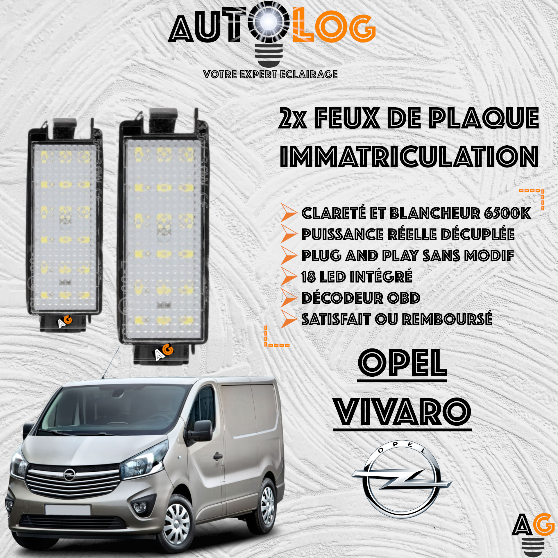 2x Feux de plaque d'immatriculation LED Opel Vivaro Van