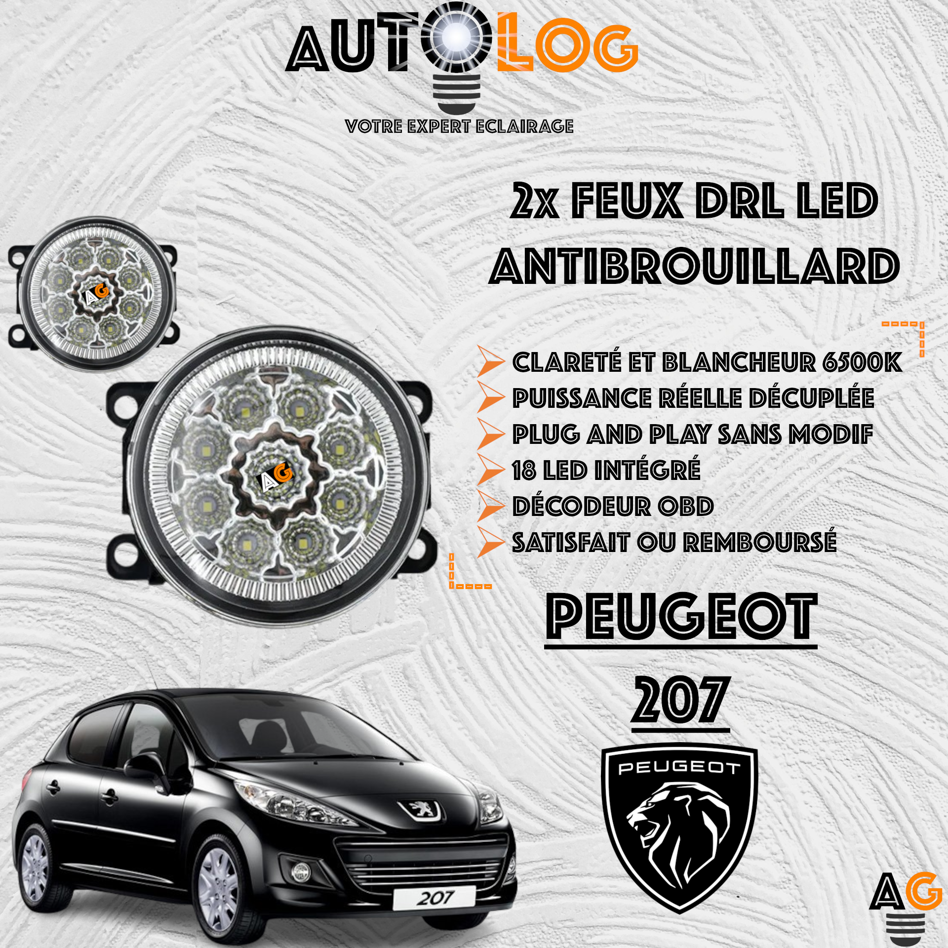 2x MODULES ANTIBROUILLARD LED PEUGEOT 207