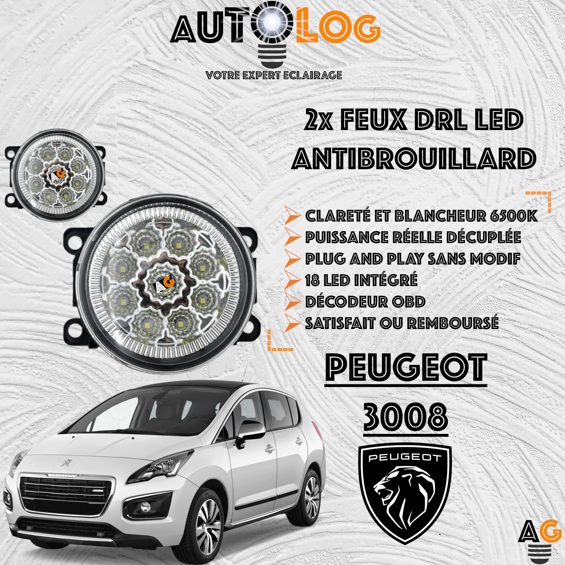 2x MODULES ANTIBROUILLARD LED PEUGEOT 3008