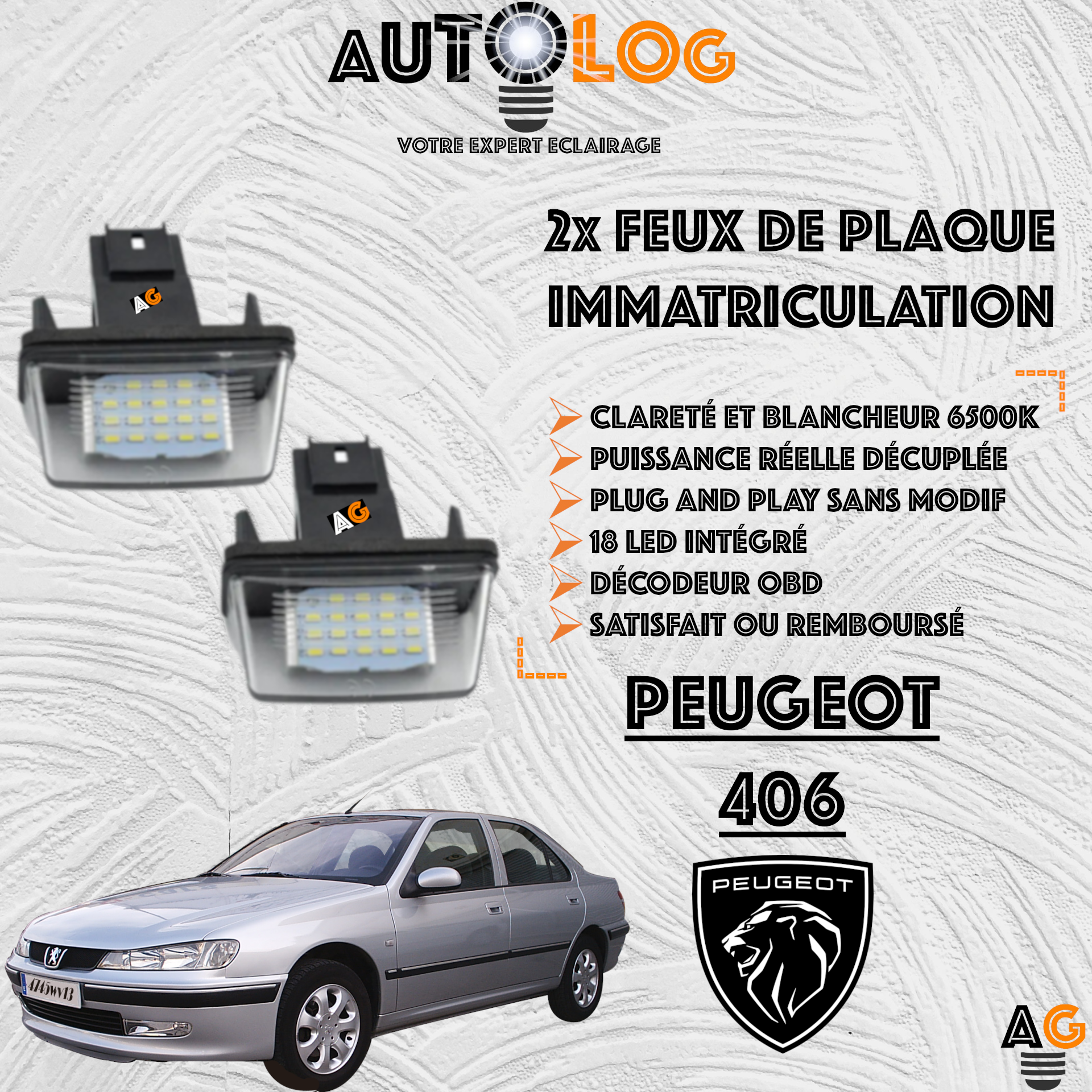 2x Feux de plaque d'immatriculation LED Peugeot 406