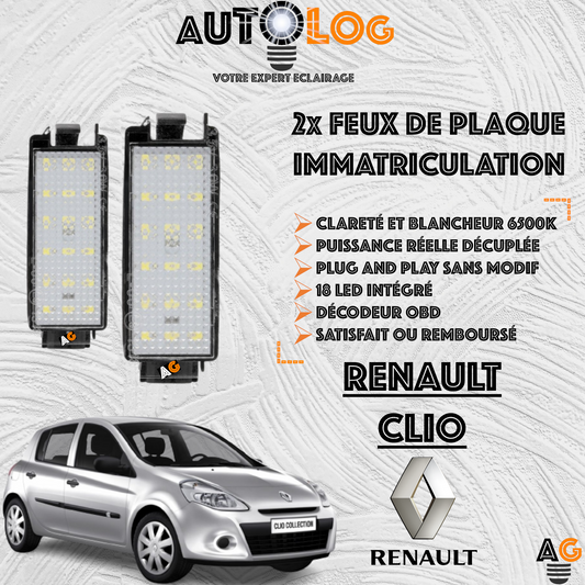 2x Feux de plaque d'immatriculation LED Renault Clio III