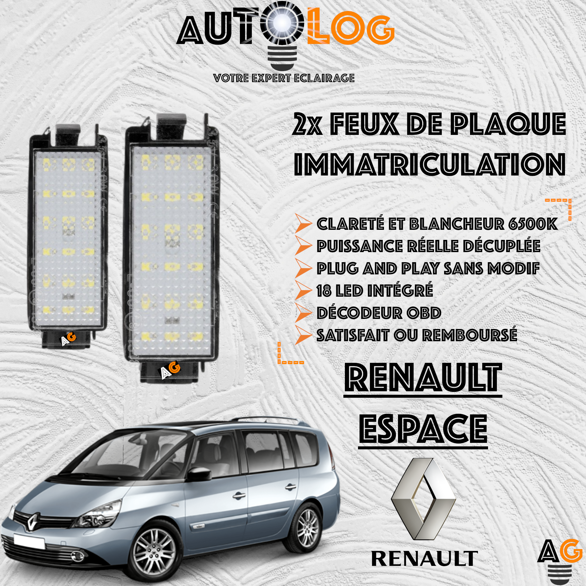 2x Feux de plaque d'immatriculation LED Renault Espace IV