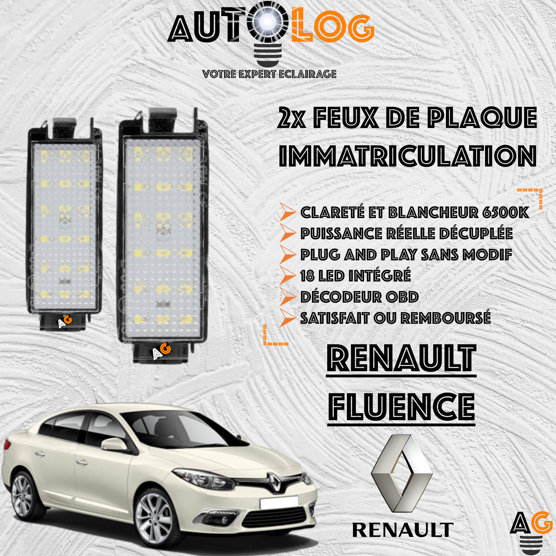2x Feux de plaque d'immatriculation LED Renault Fluence
