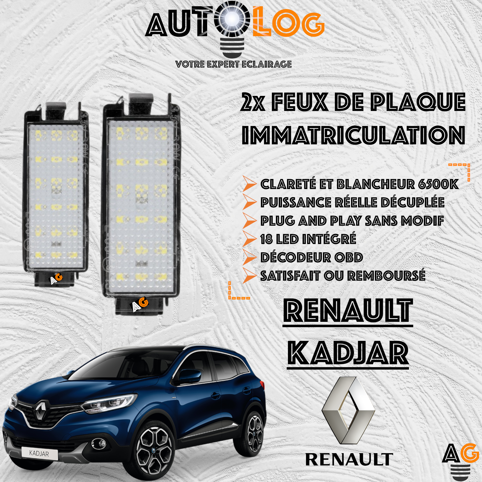 2x Feux de plaque d'immatriculation LED Renault Kadjar