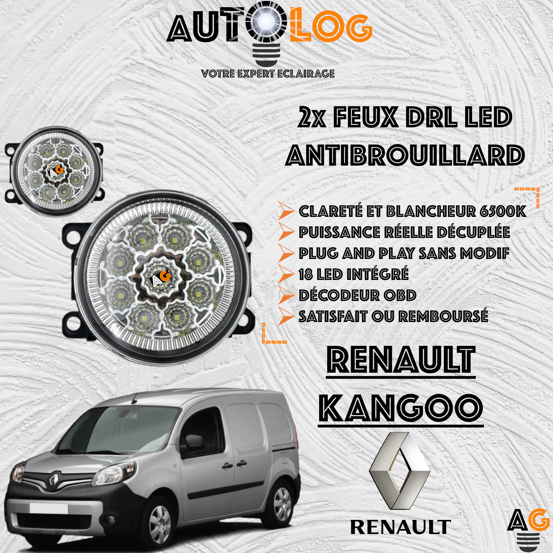 2x MODULES ANTIBROUILLARD LED RENAULT KANGOO