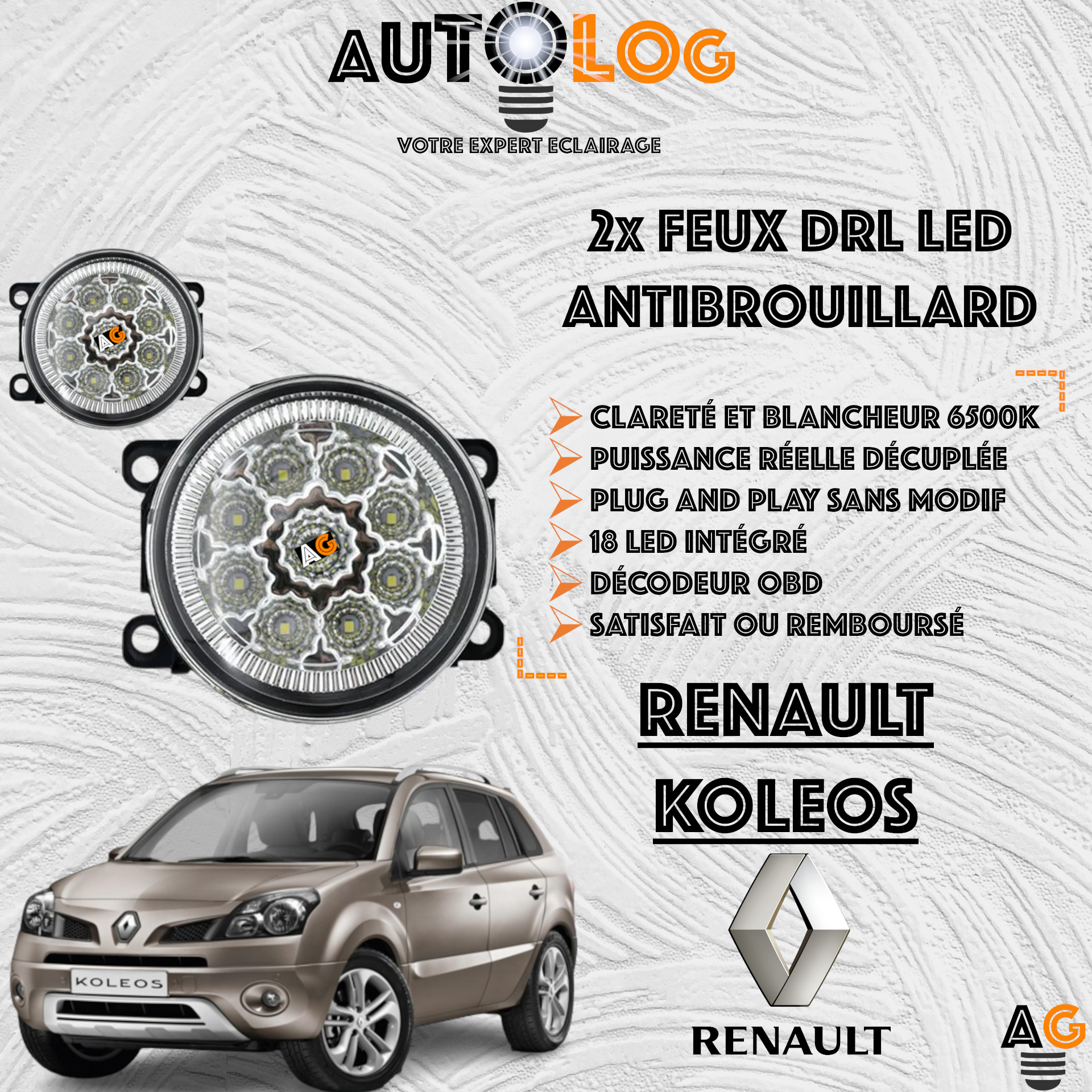 2x MODULES ANTIBROUILLARD LED RENAULT KOLEOS