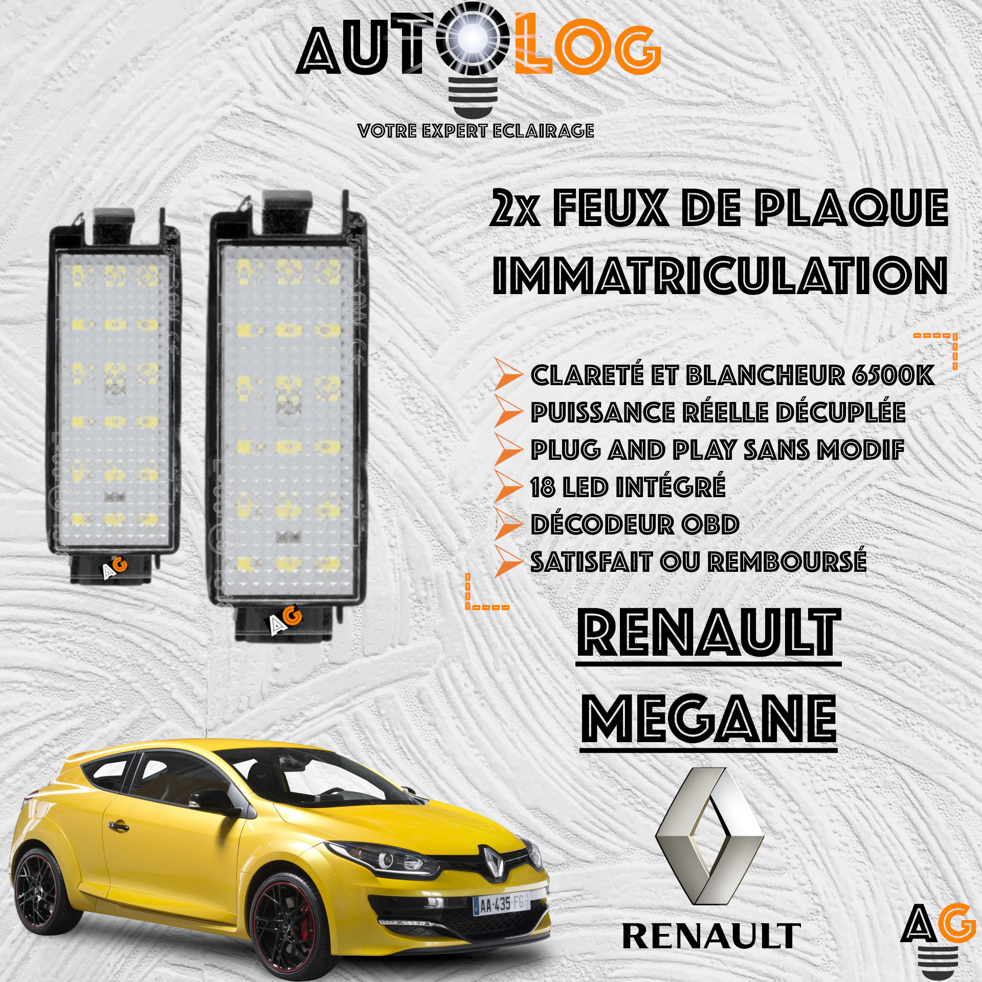 2x Feux de plaque d'immatriculation LED Renault Megane III
