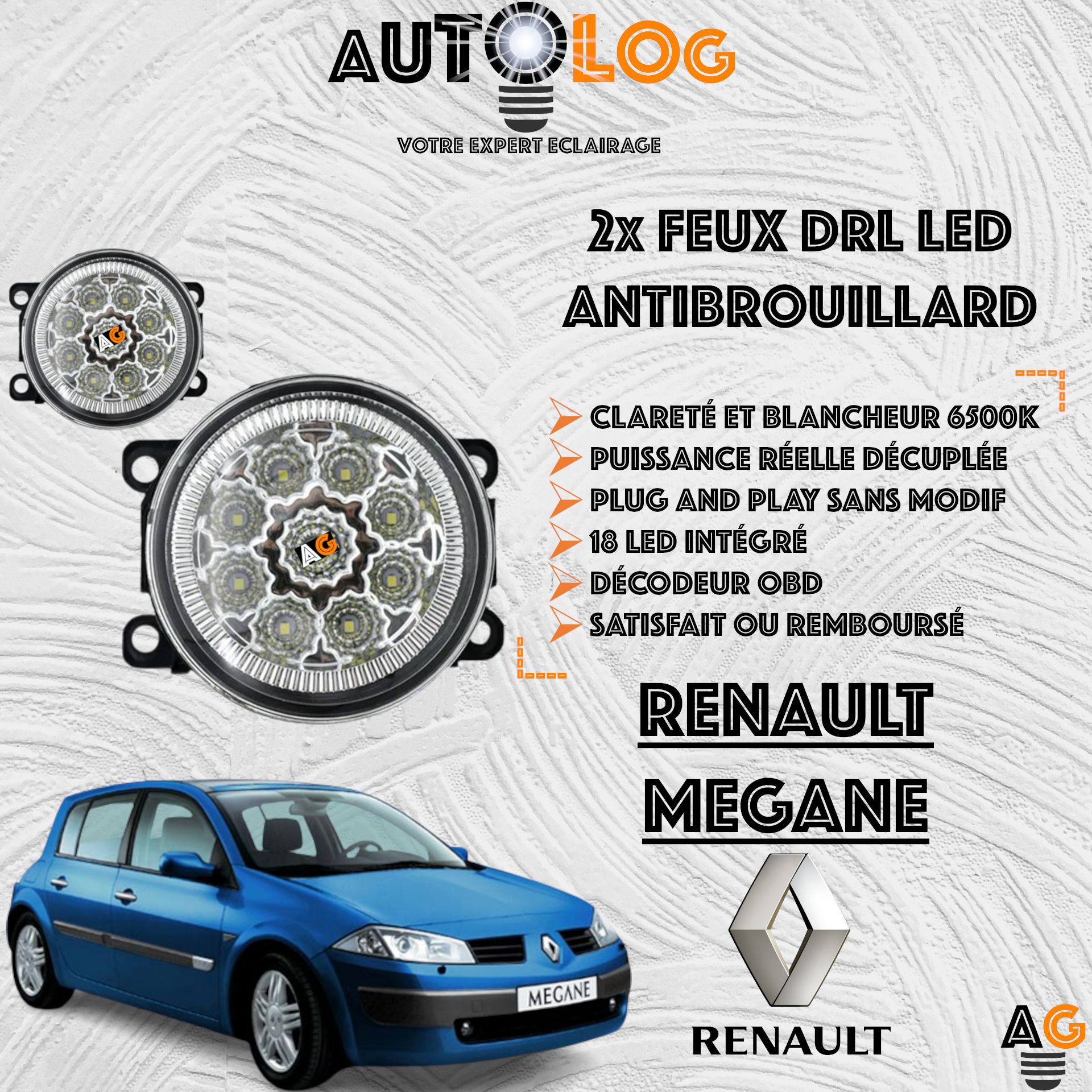 2x MODULES ANTIBROUILLARD LED RENAULT MEGANE