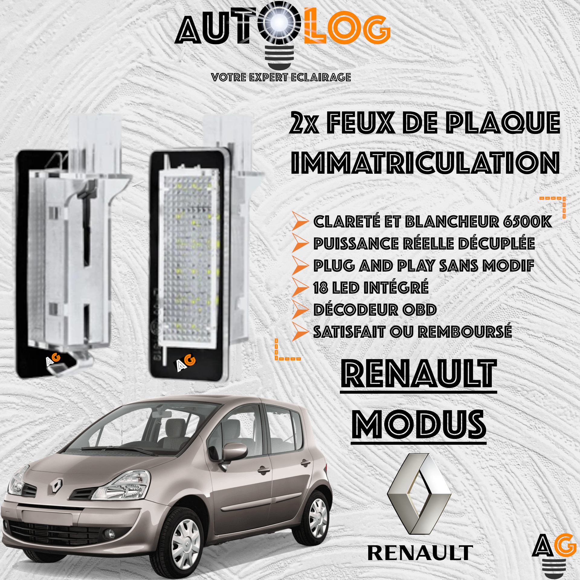 2x Feux de plaque d'immatriculation LED Renault Modus