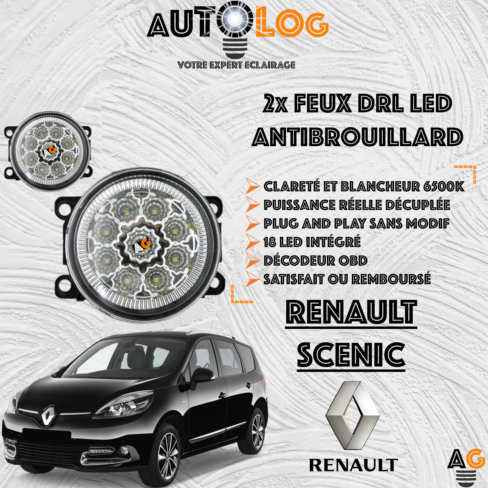 2x MODULES ANTIBROUILLARD LED RENAULT SCENIC