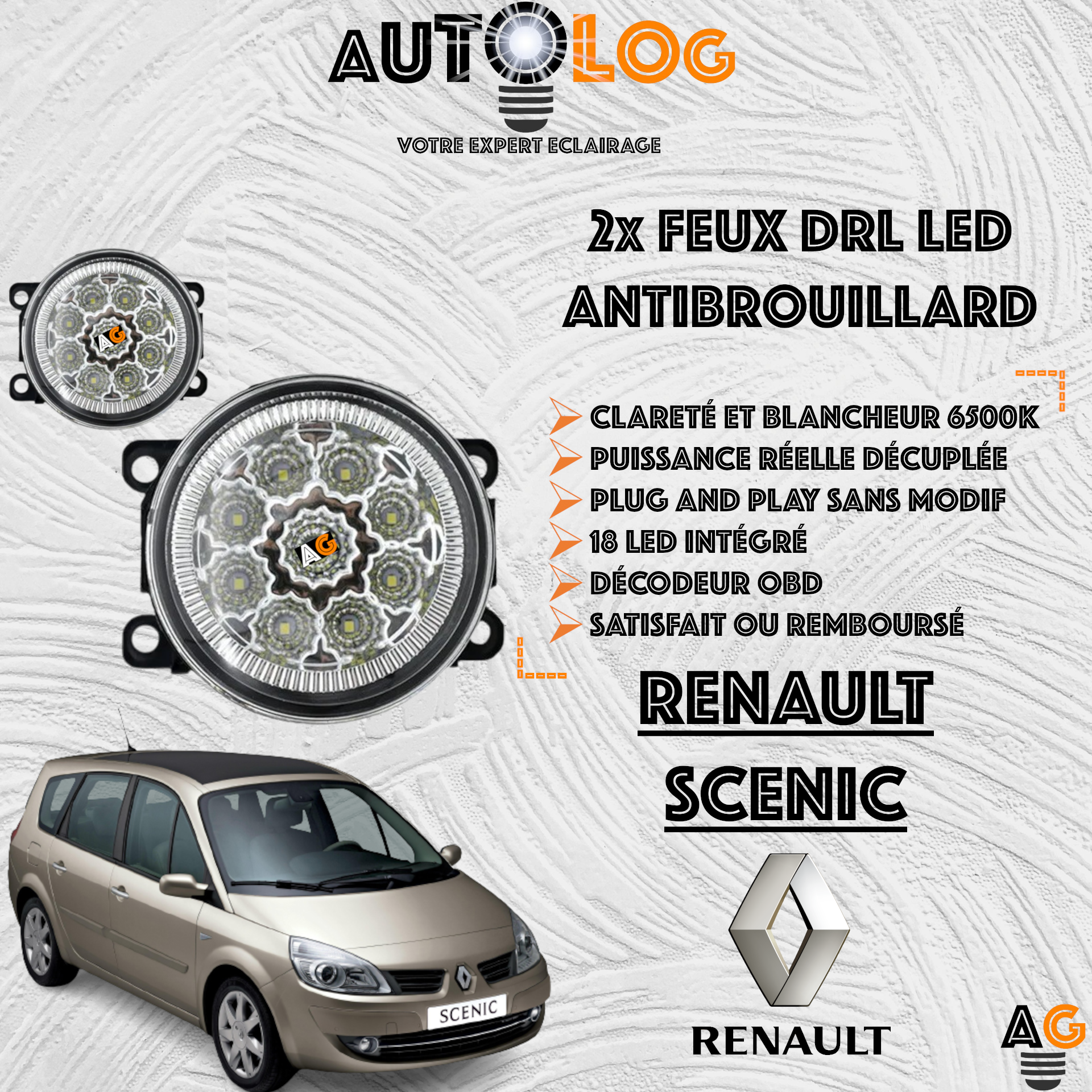 2x MODULES ANTIBROUILLARD LED RENAULT SCENIC