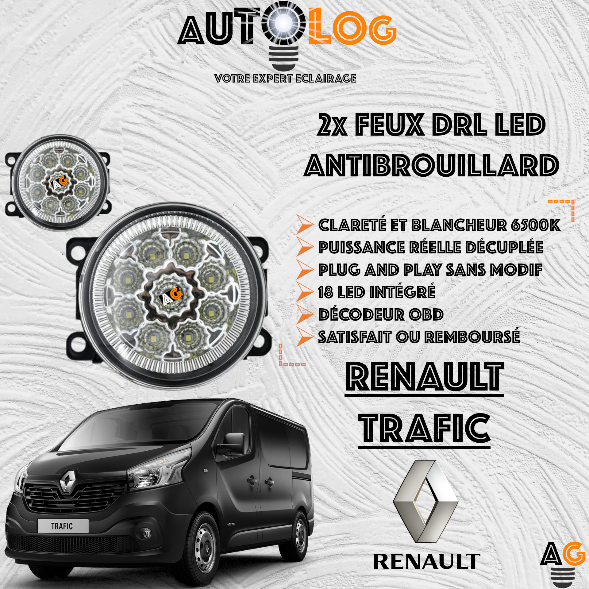 2x MODULES ANTIBROUILLARD LED RENAULT TRAFIC