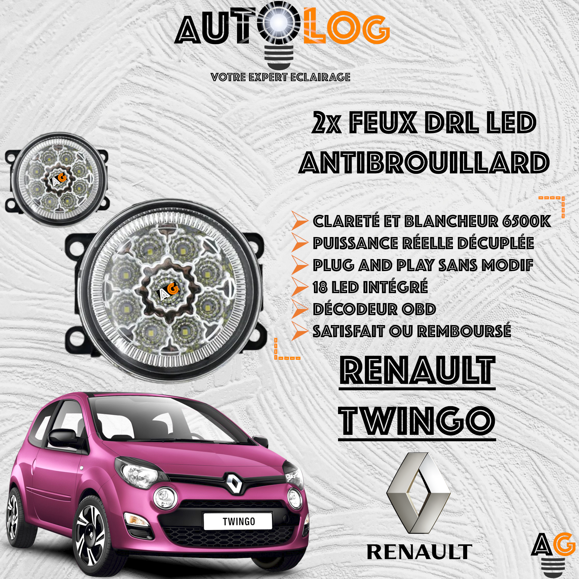 2x MODULES ANTIBROUILLARD LED RENAULT TWINGO