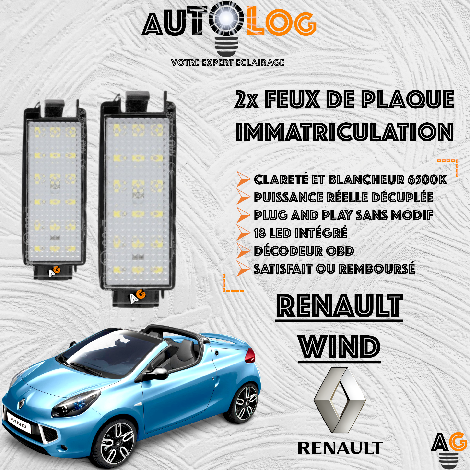 2x Feux de plaque d'immatriculation LED Renault Wind