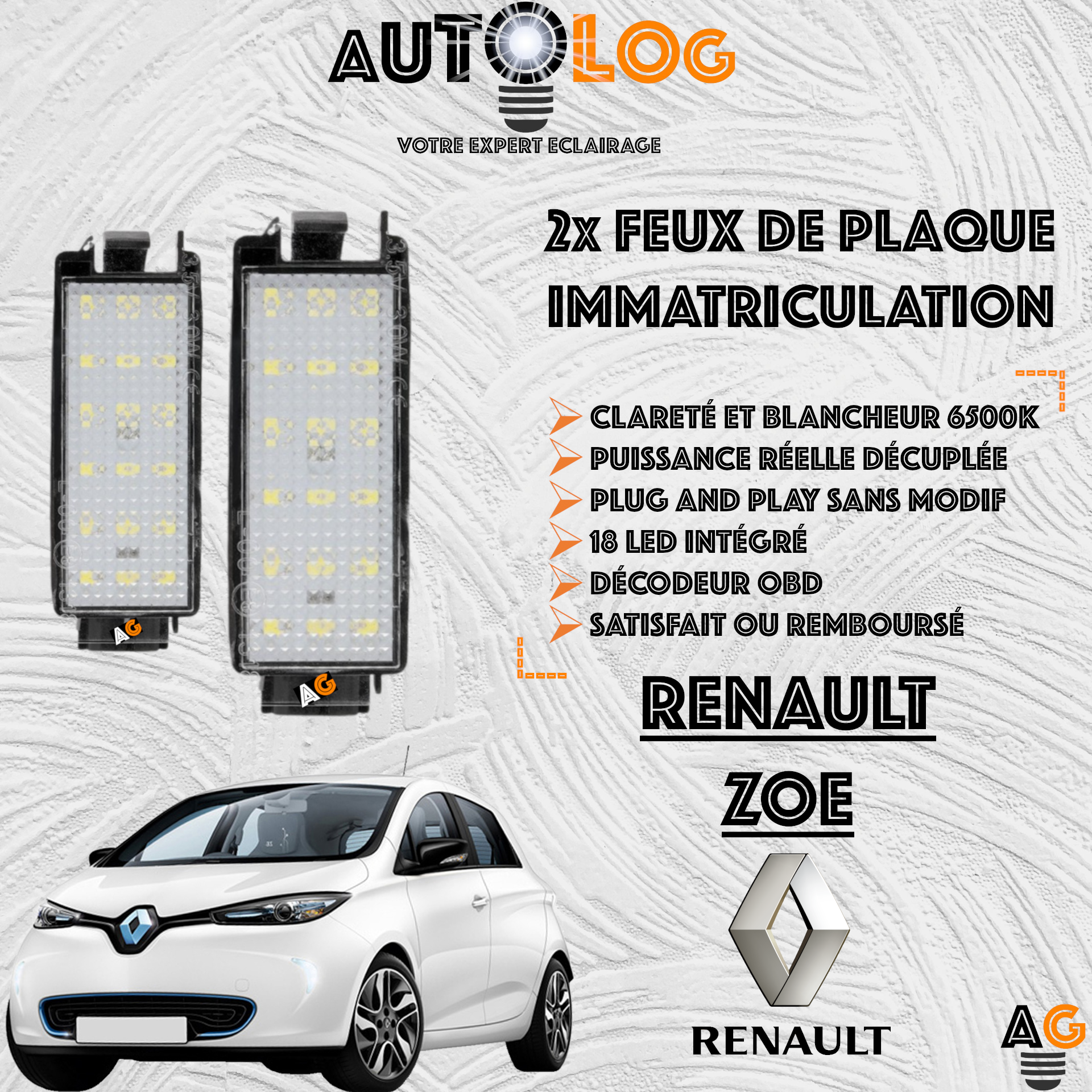 2x Feux de plaque d'immatriculation LED Renault Zoe