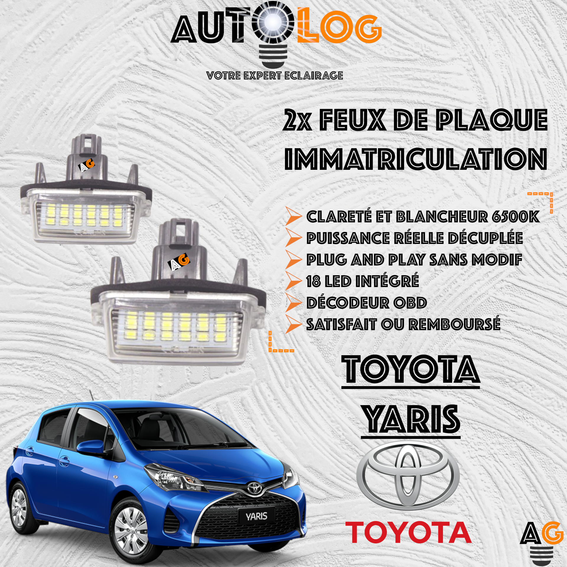 2x Feux Plaque d'immatriculation LED TOYOTA YARIS