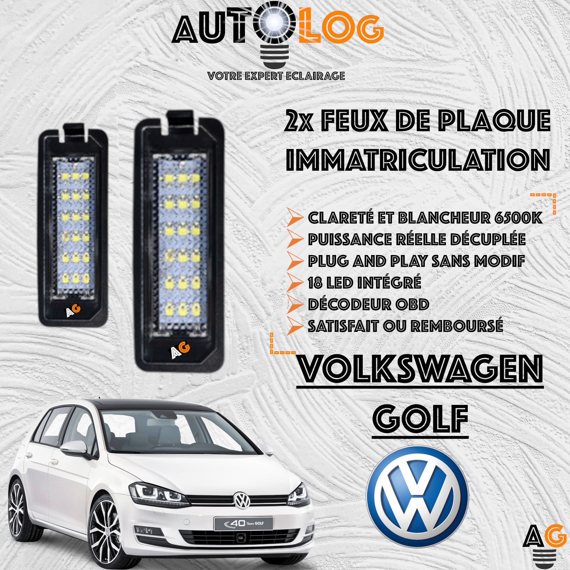 2x Feux Plaque d'immatriculation LED VOLKSWAGEN GOLF VII