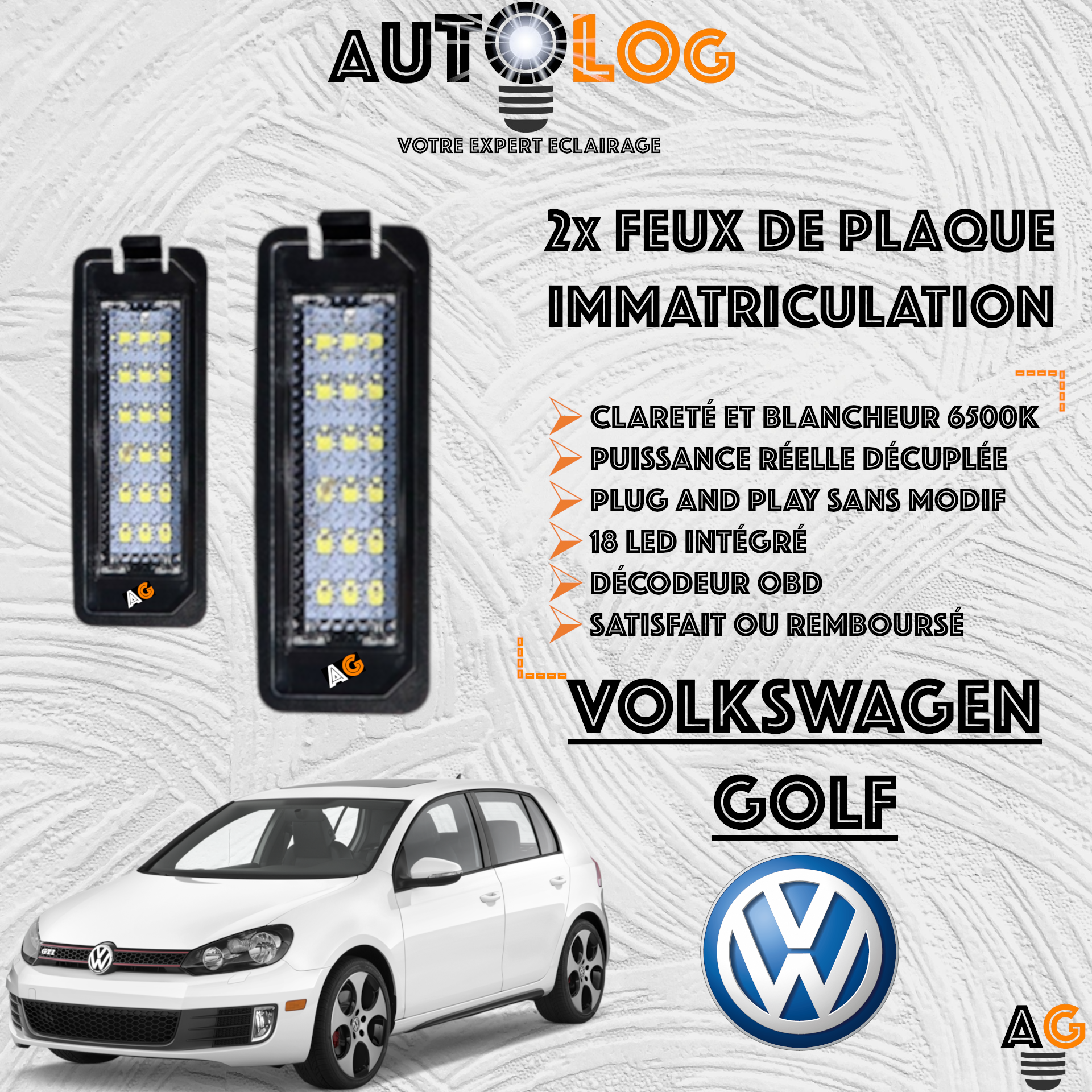 2x Feux Plaque d'immatriculation LED VOLKSWAGEN GOLF VI