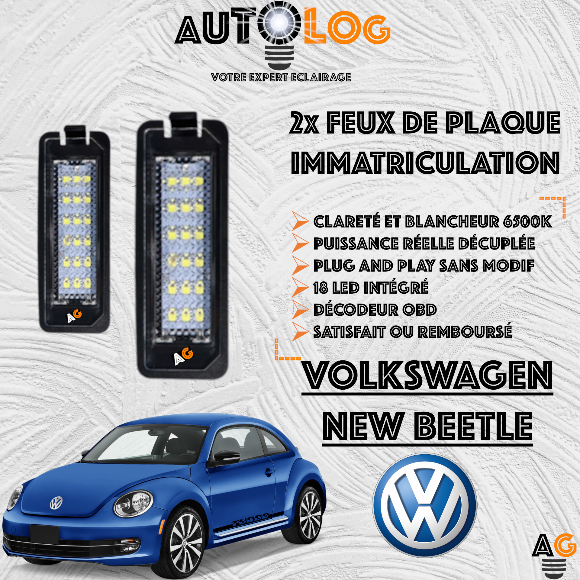 2x Feux Plaque d'immatriculation LED VOLKSWAGEN NEW BEETLE II