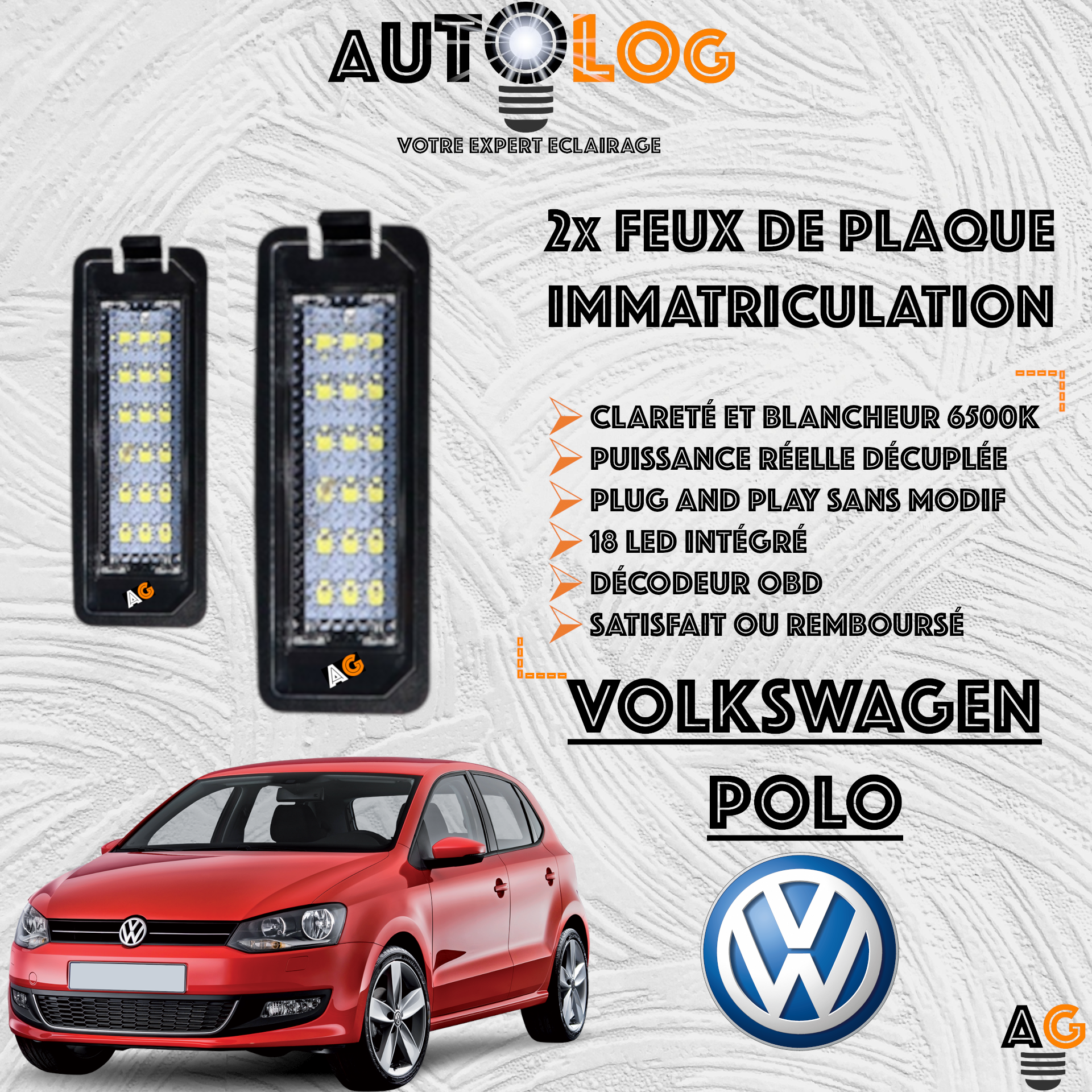 2x Feux Plaque d'immatriculation LED VOLKSWAGEN POLO 6R