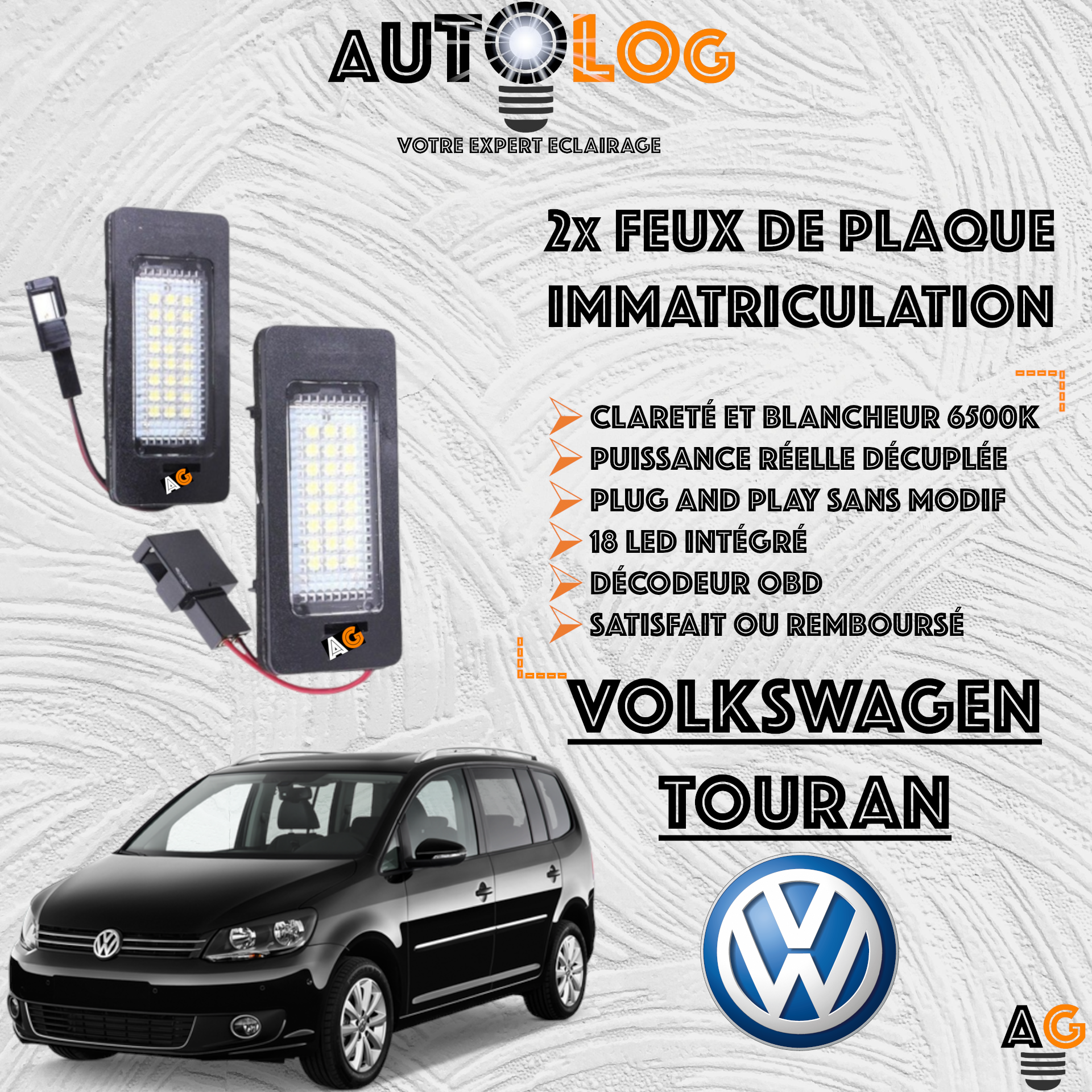 2x Feux de plaque d'immatriculation LED Volkswagen Touran