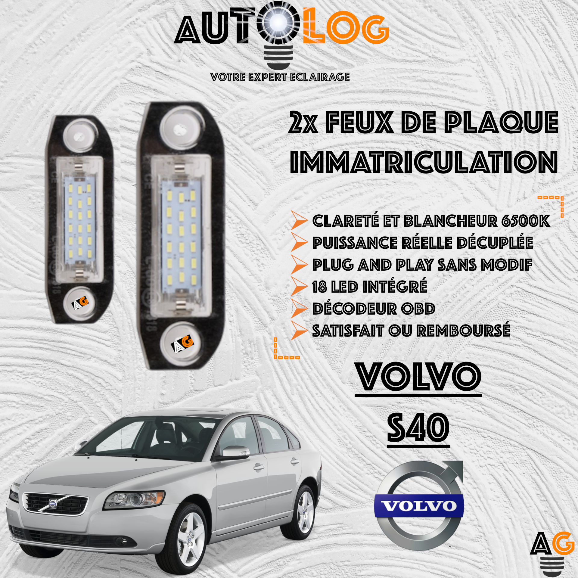 2x Feux Plaque d'immatriculation LED Volvo S40