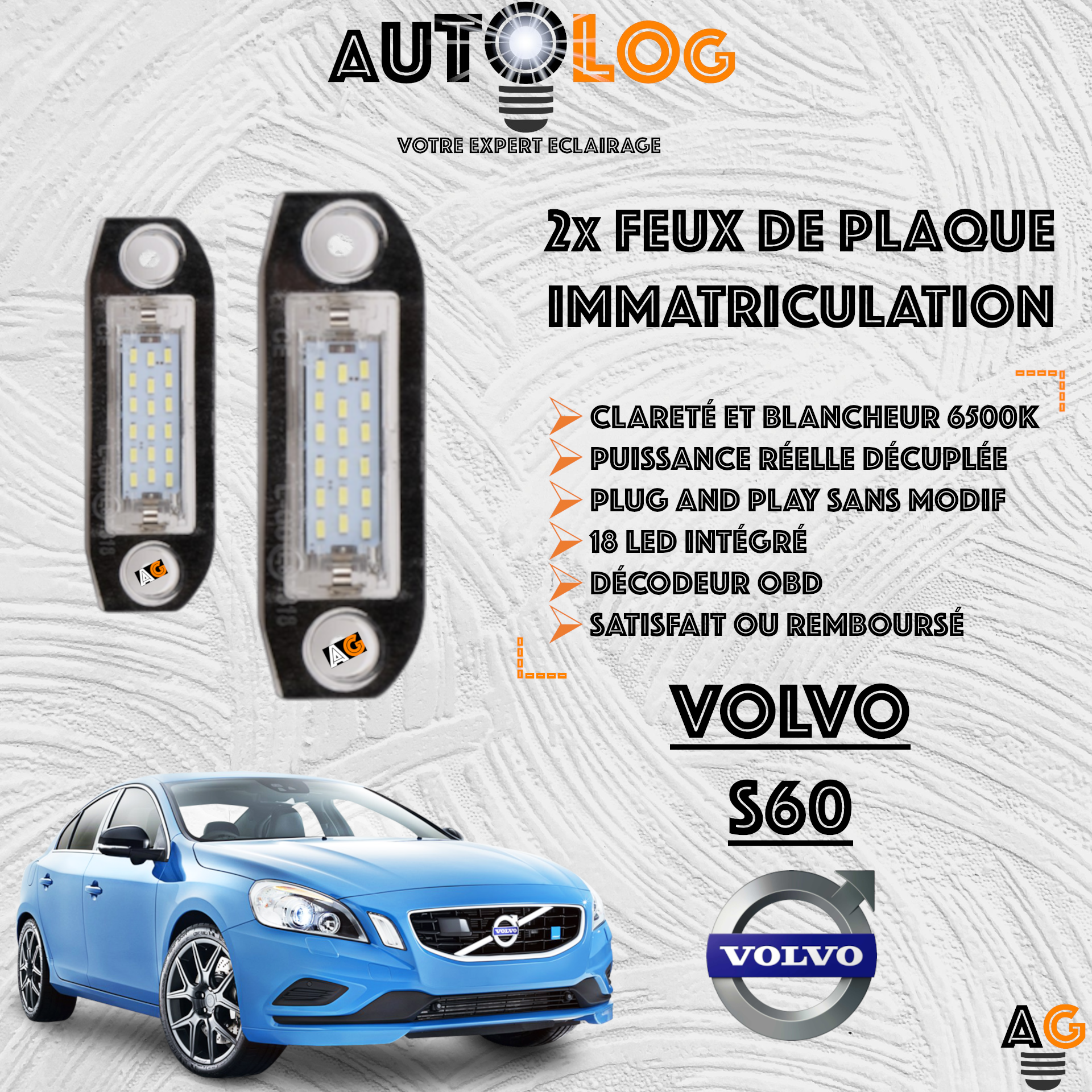 2x Feux Plaque d'immatriculation LED Volvo S60