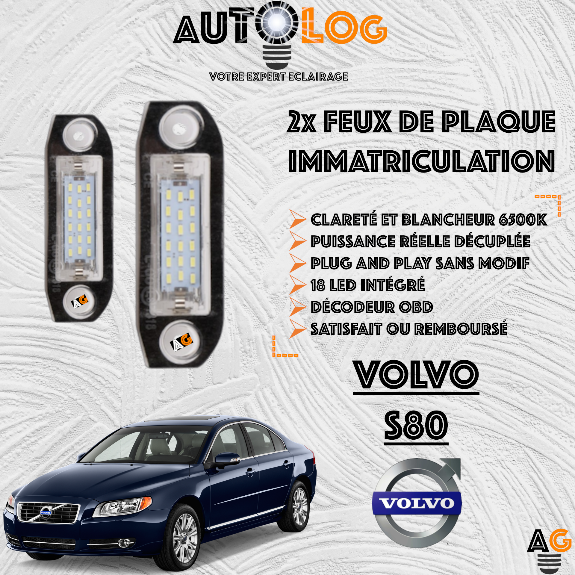 2x Feux Plaque d'immatriculation LED Volvo S80