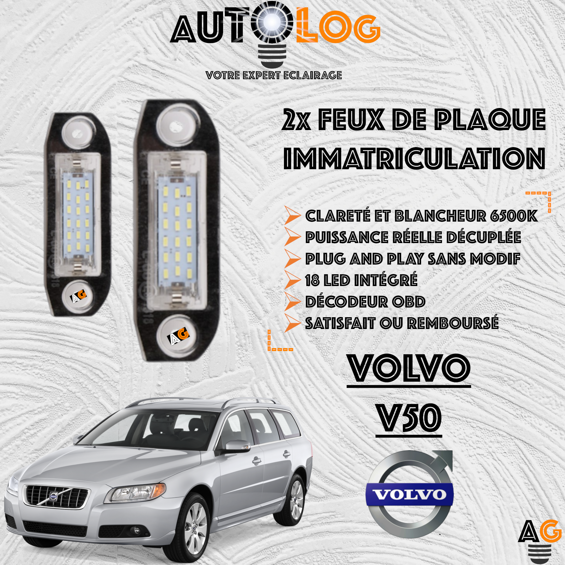 2x Feux Plaque d'immatriculation LED Volvo V50
