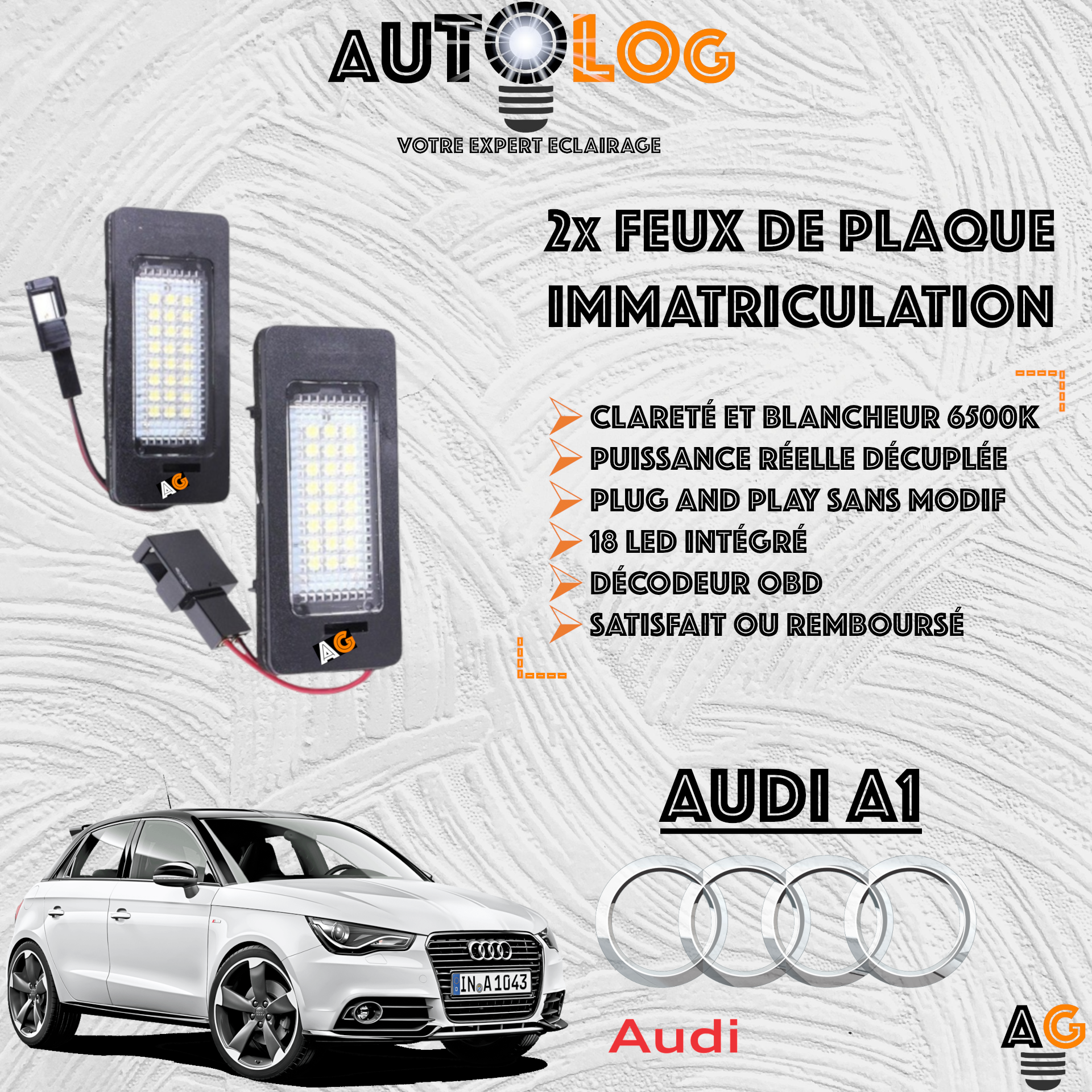 2x Feux de plaque d'immatriculation LED Audi A1